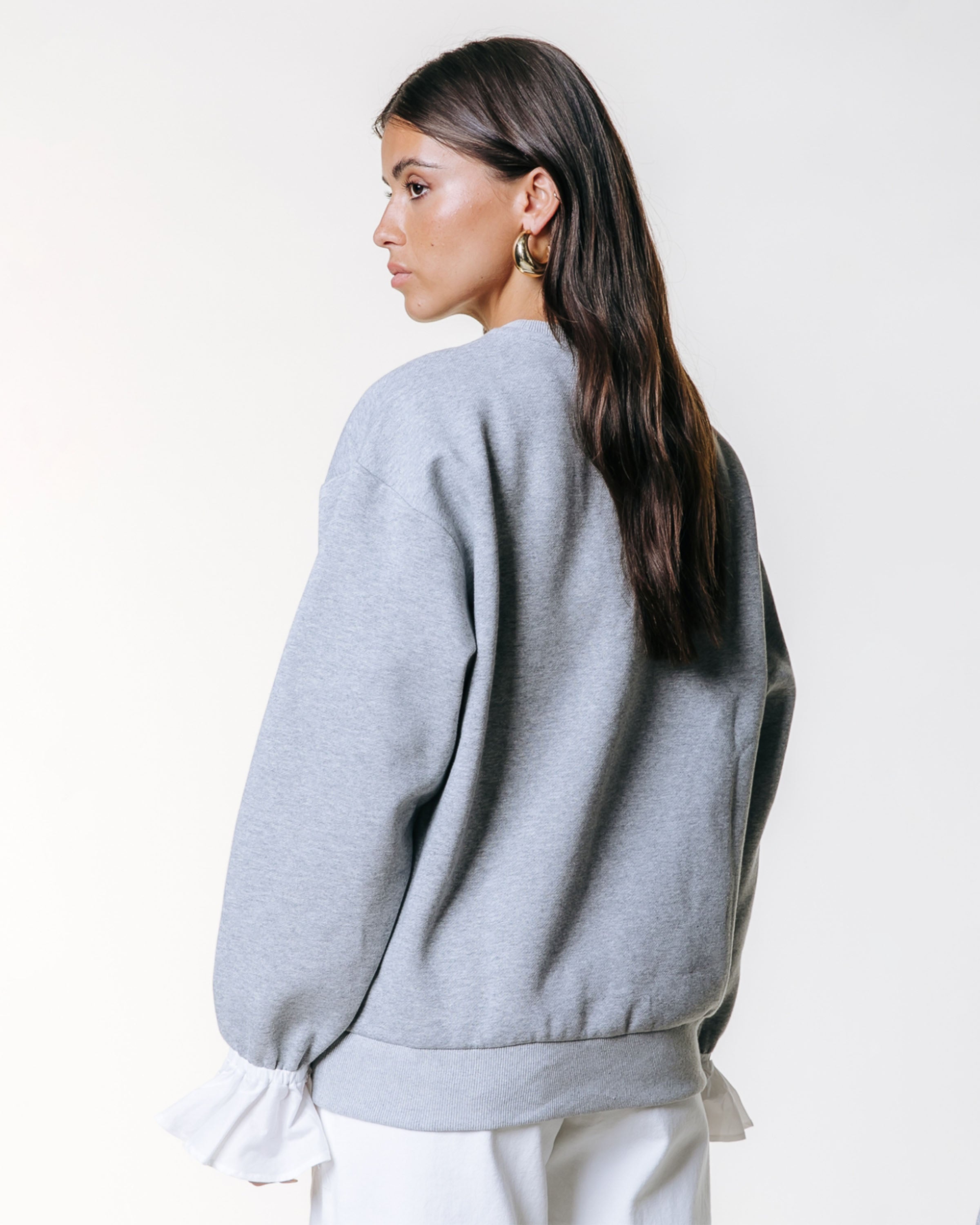 Poplin Cuff Dropped Shoulder Sweater