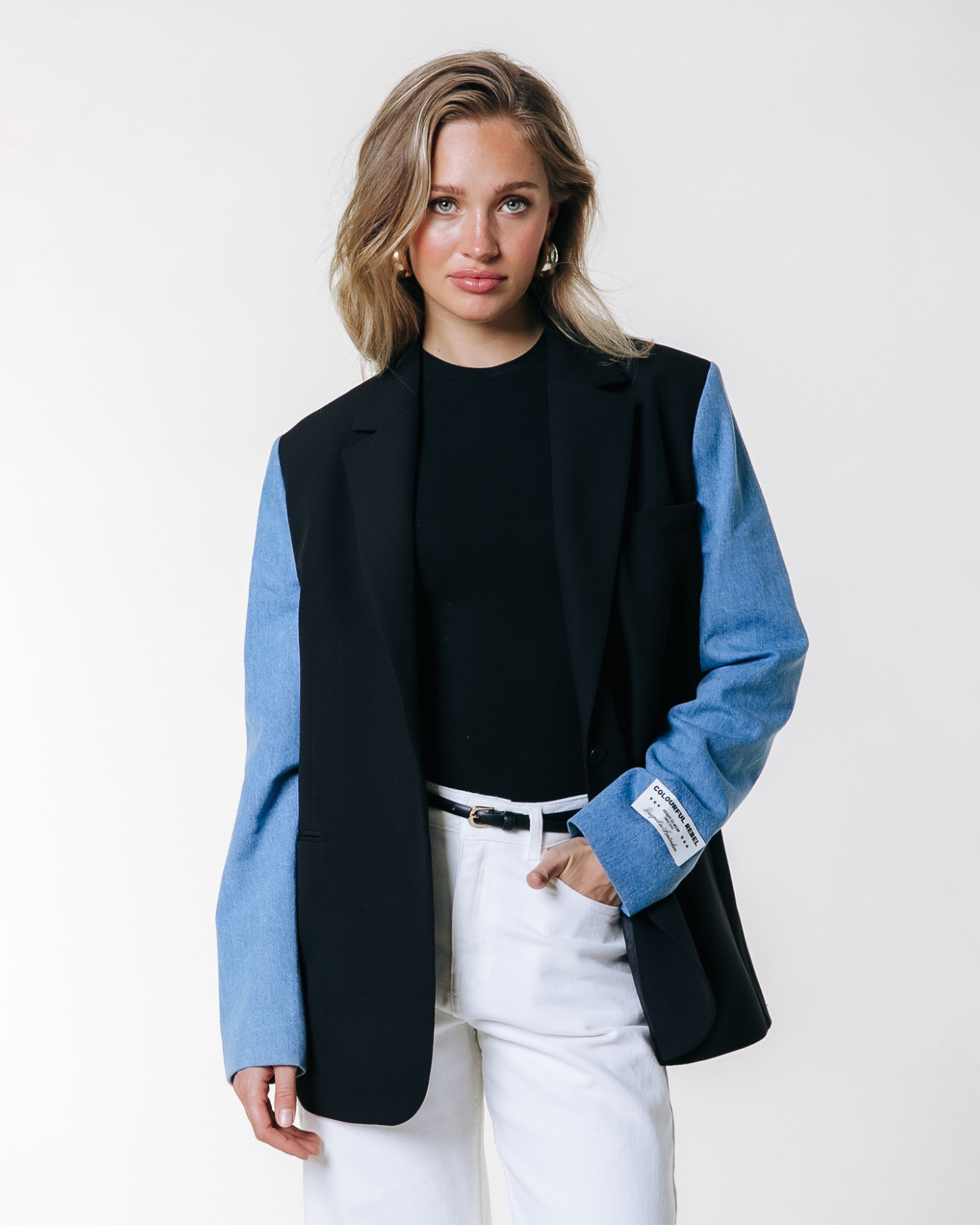 Mimmi Denim Contrast Sleeve Single Breasted Blazer