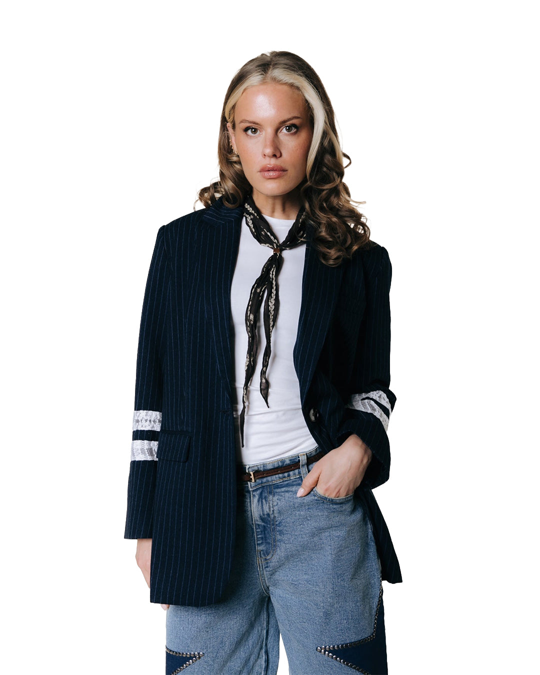 Jesra Pinstripe Single Breasted Blazer