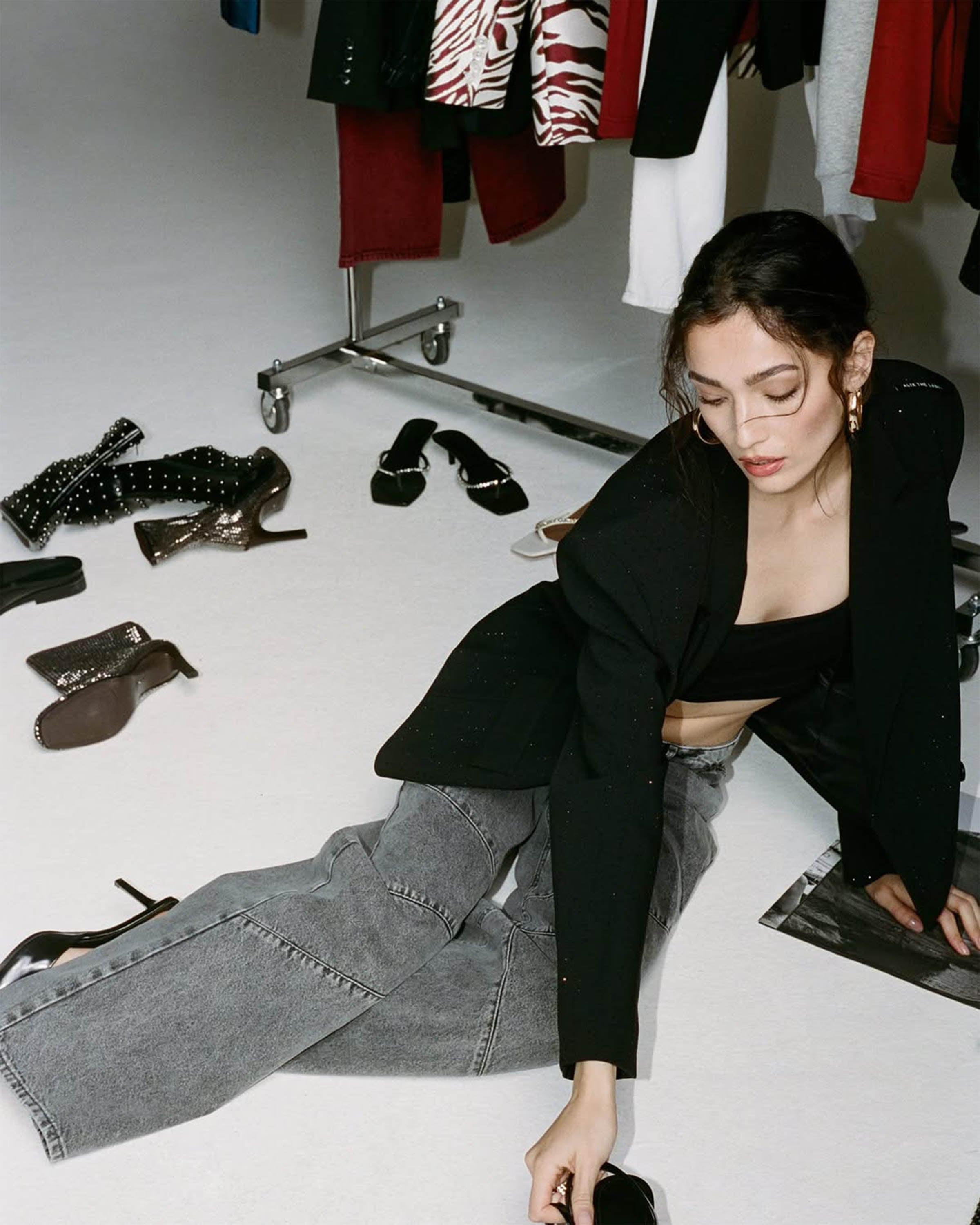 Woven Cropped Studs Blazer