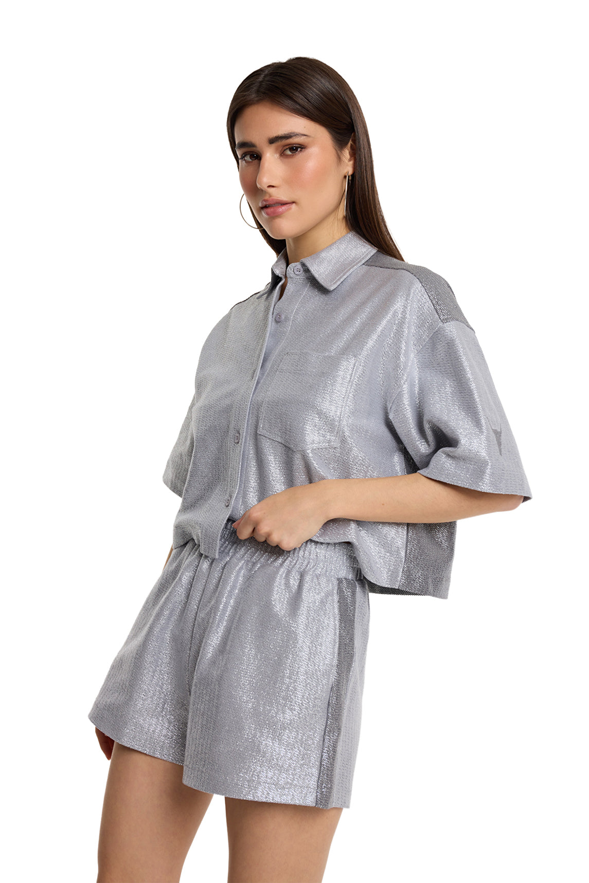 Foil Cropped Blouse