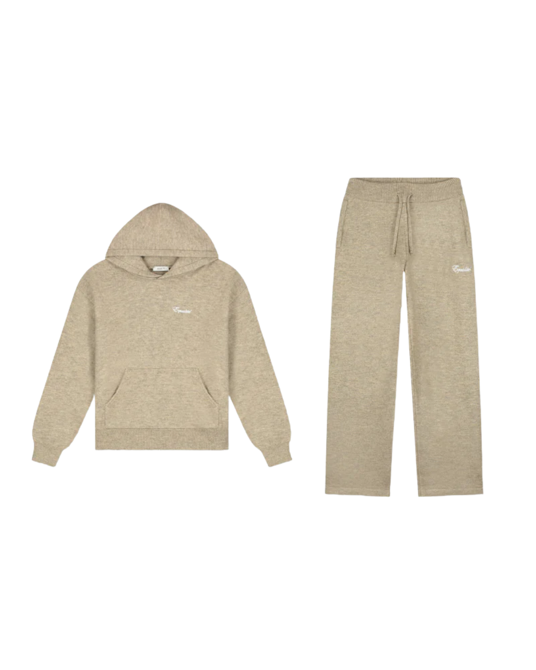 Fluffy Knit Hoodie Set Taupe