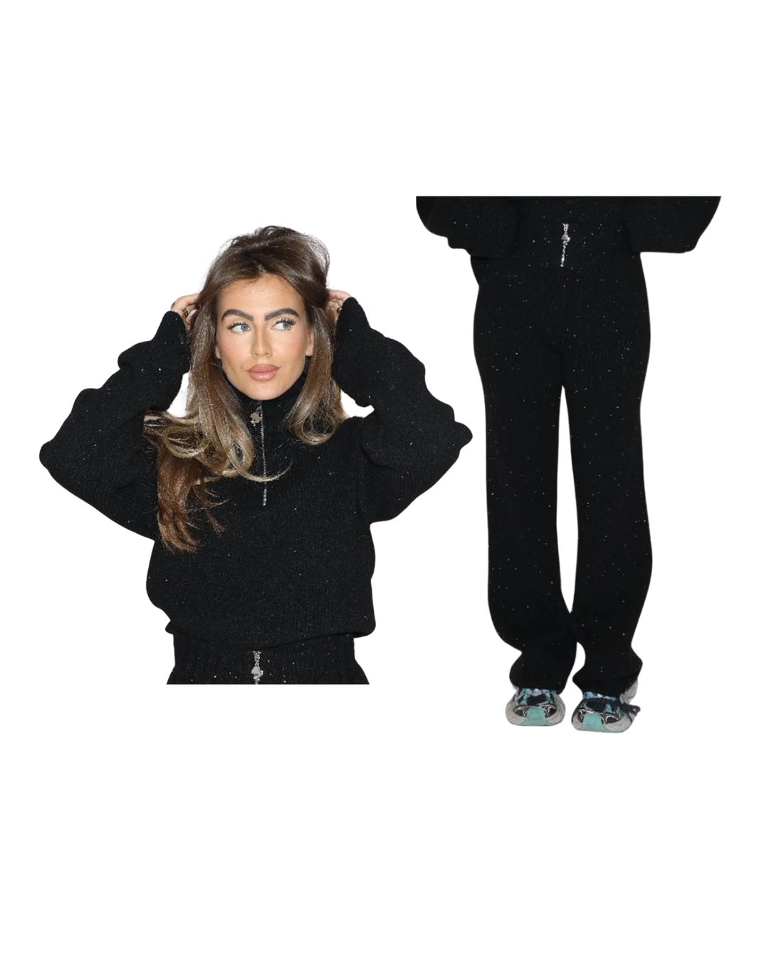 Pia Pully Sequins Set Zwart