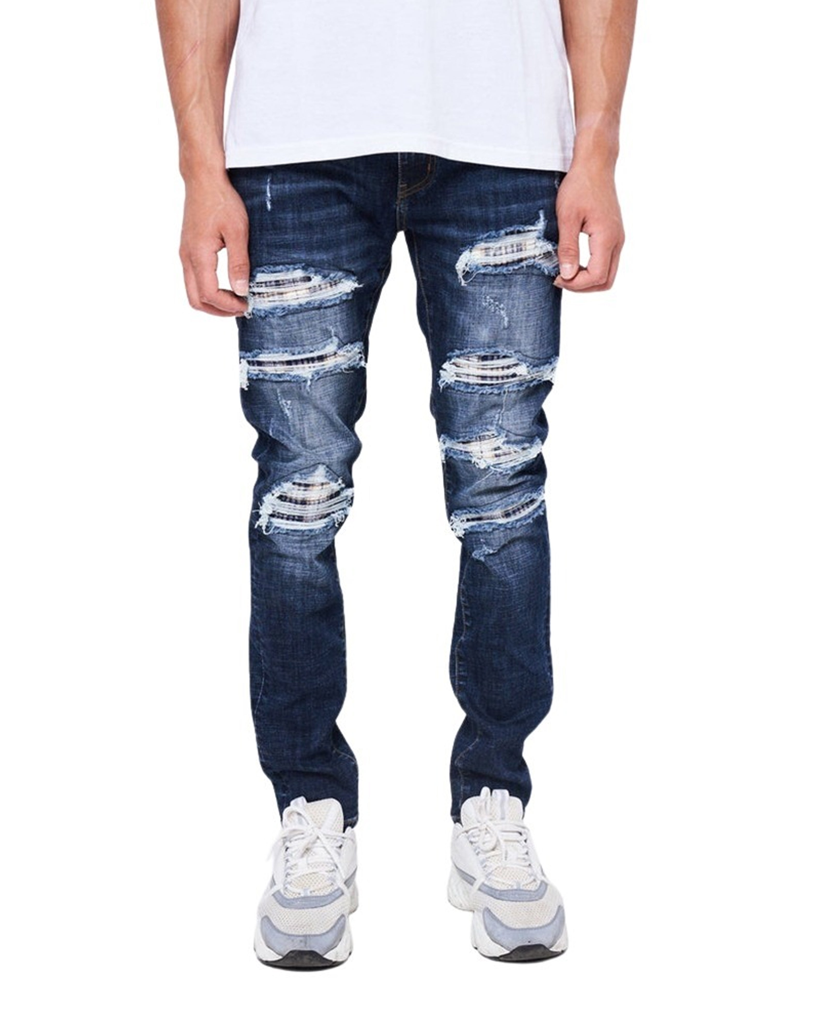 Biella Premium Slim Fit Rip and Repair Bandana Denim Spijkerbroek