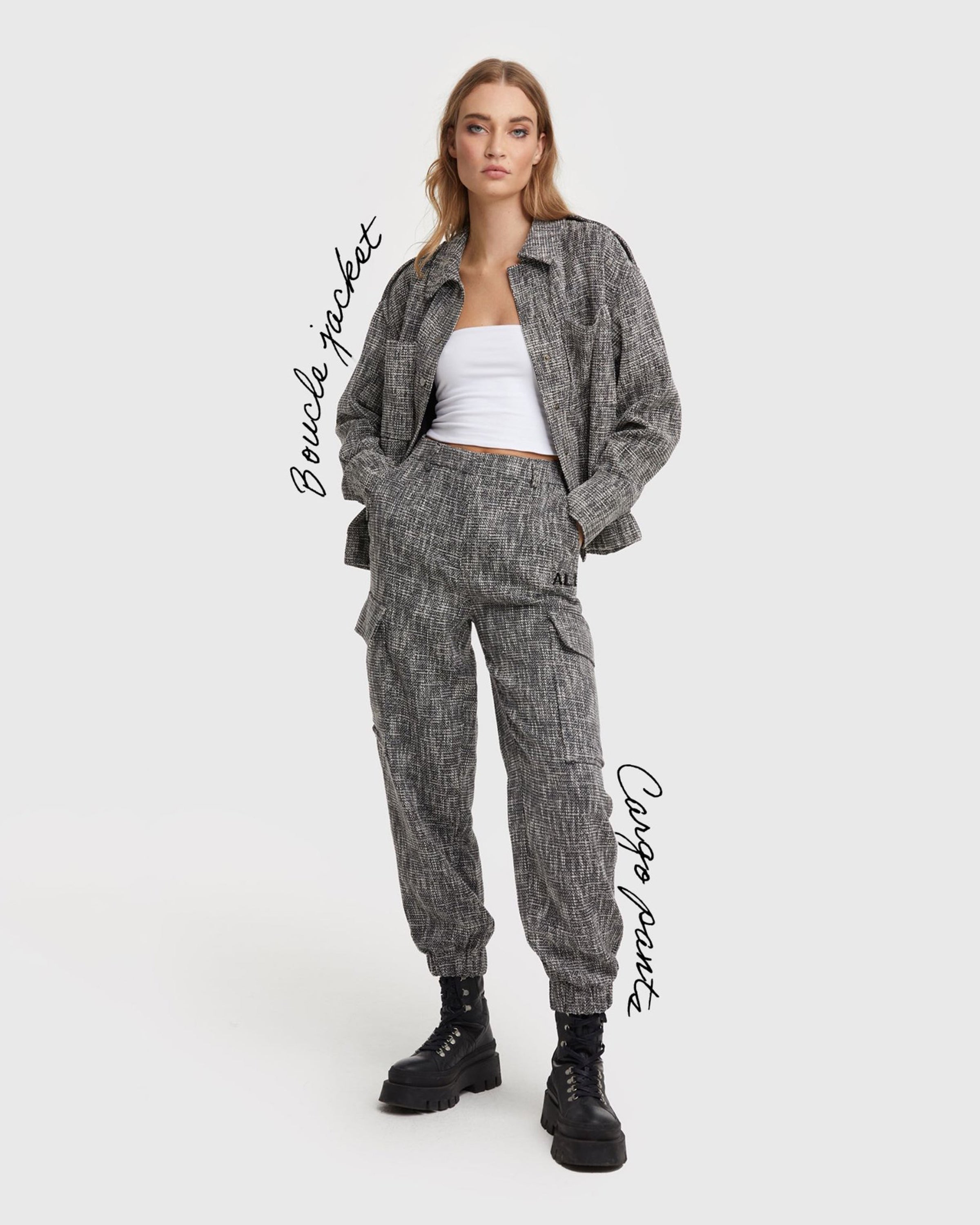 Woven boucle cargo pants