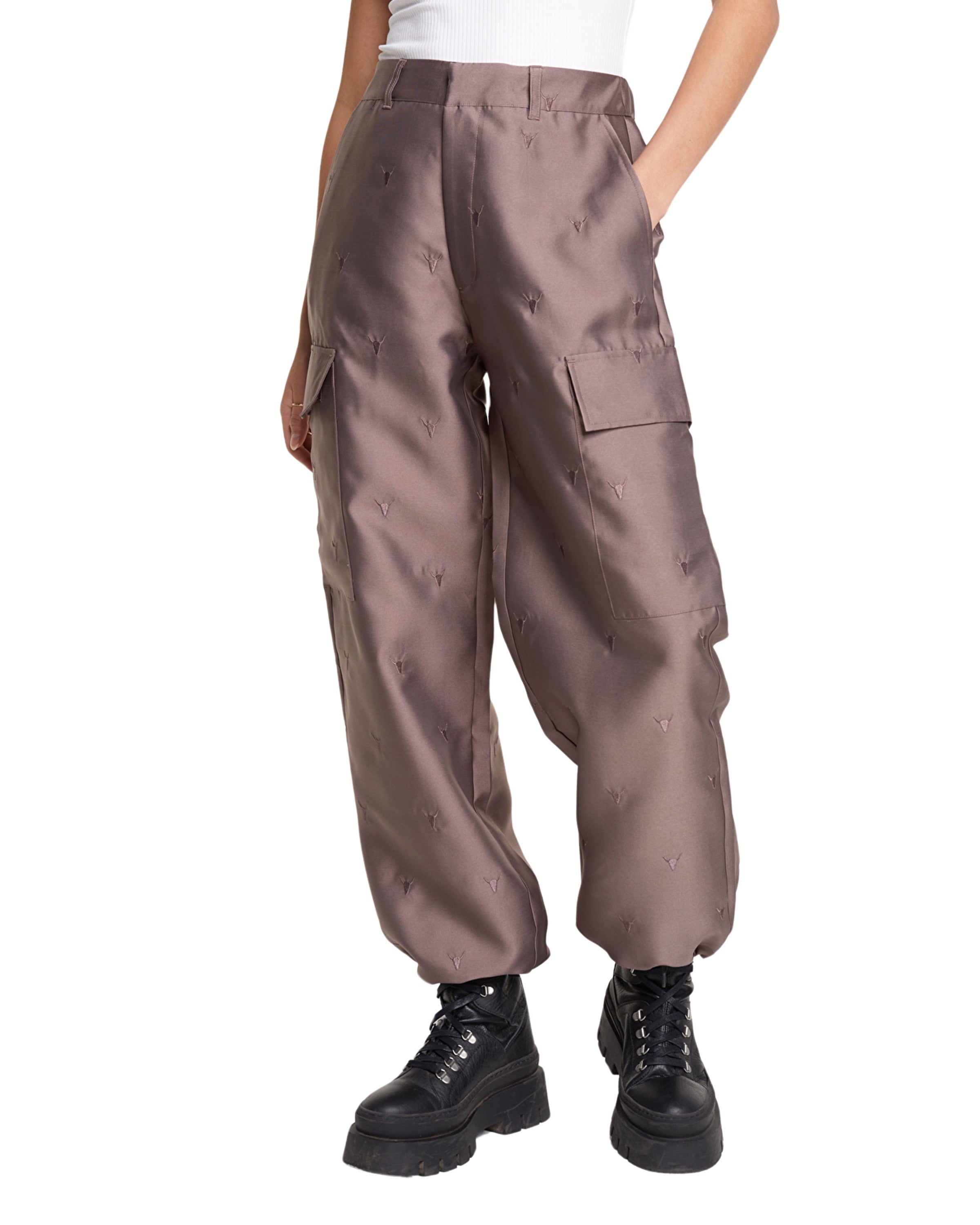 Woven shiny bull cargo pants