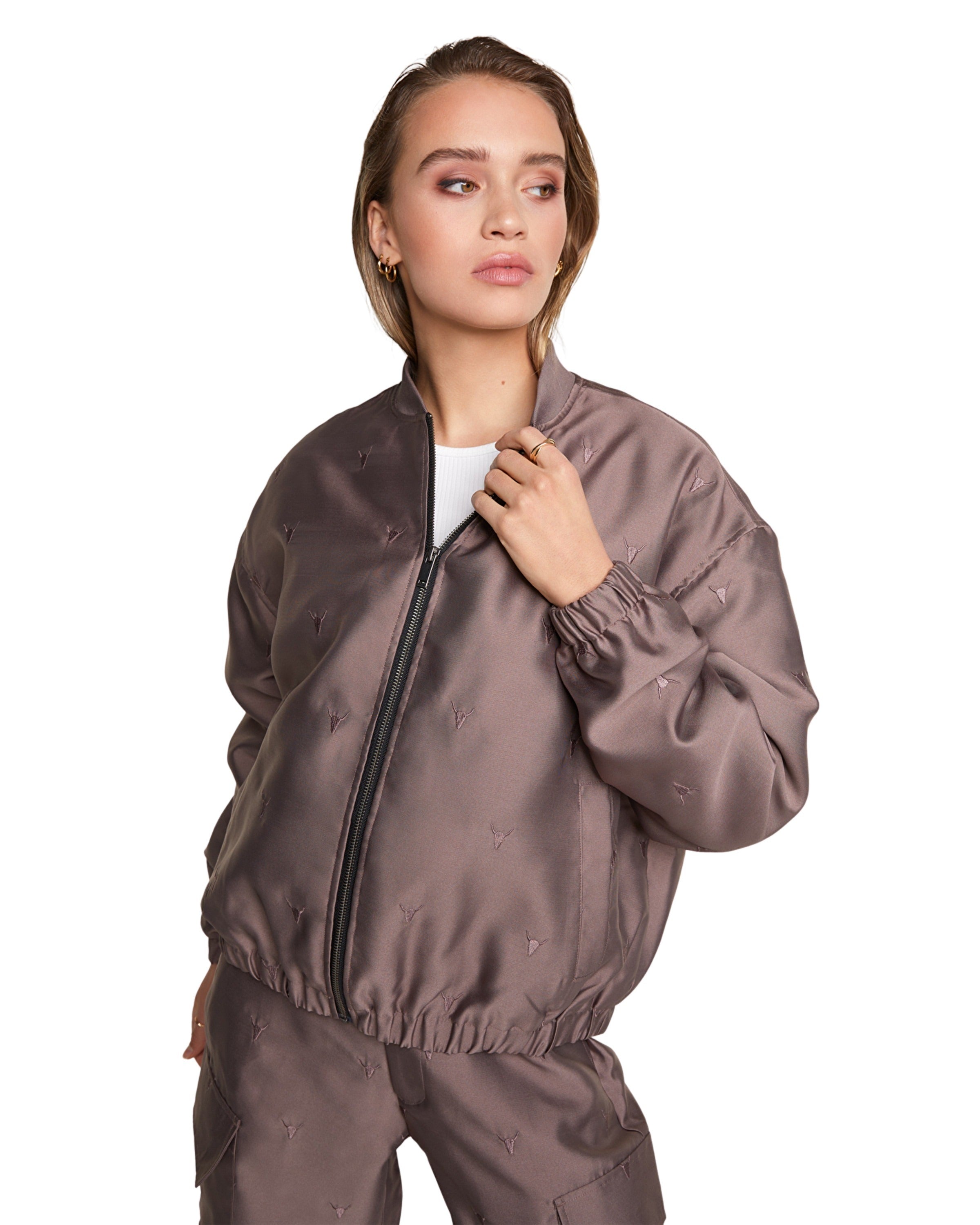 Woven shiny bull bomber