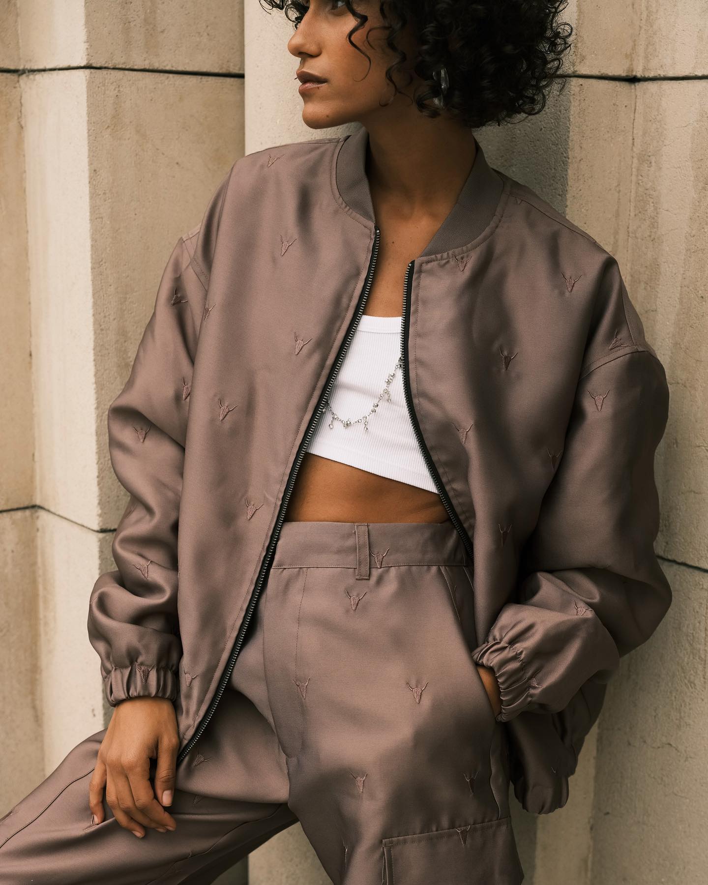 Woven shiny bull bomber