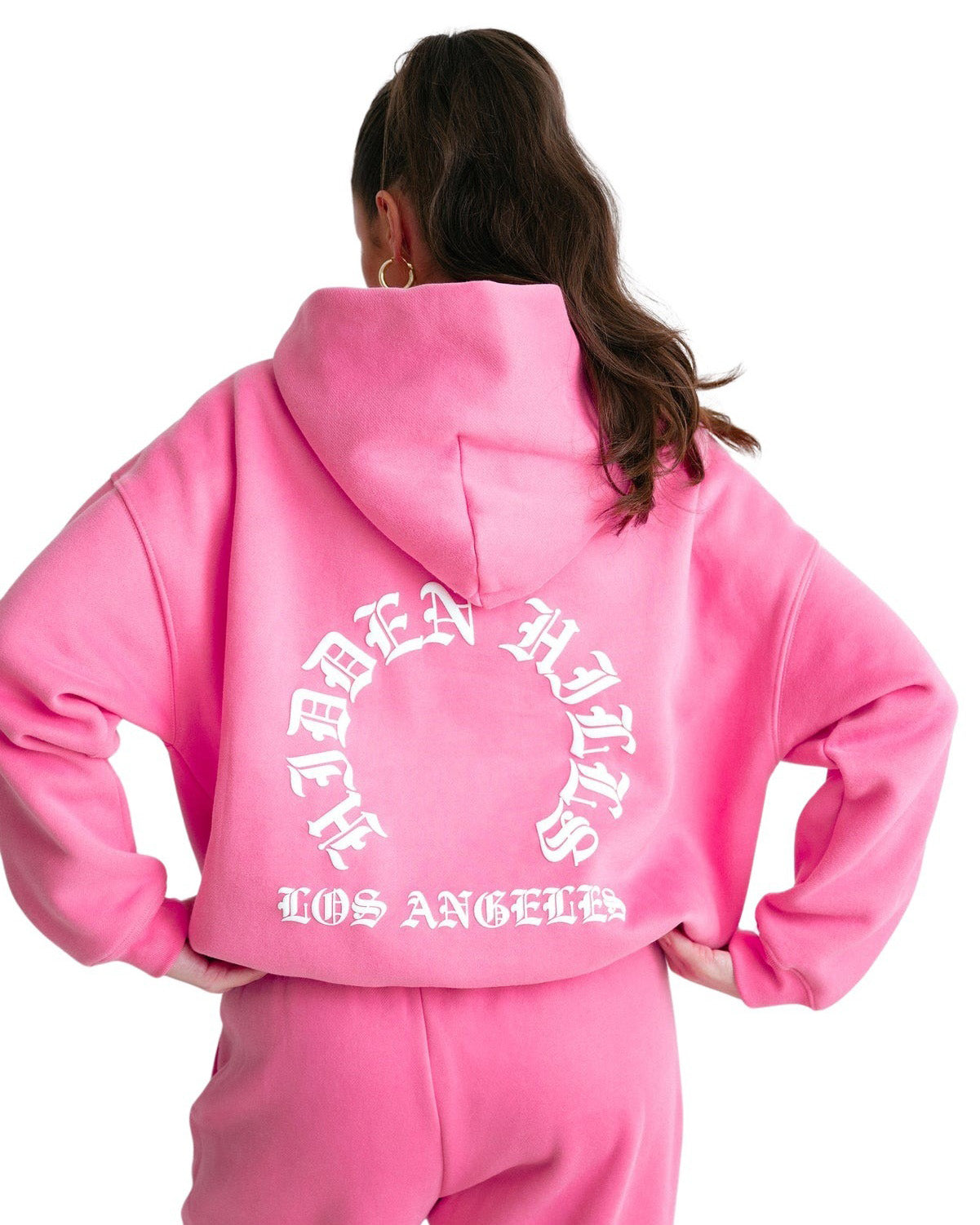 L.A. Puff Print Oversized Hoodie Pink