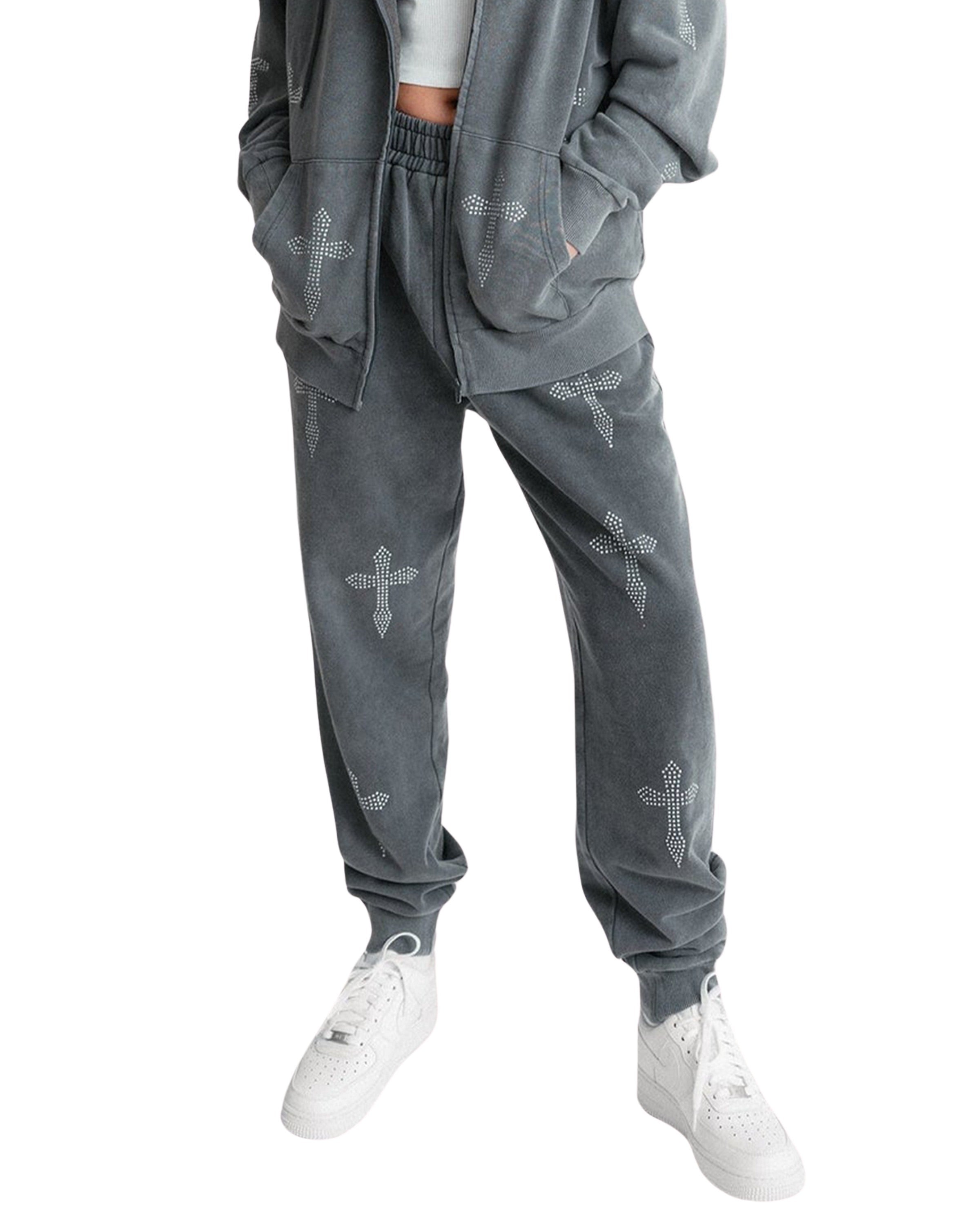 Rhinestone Cross Joggingbroek Grey