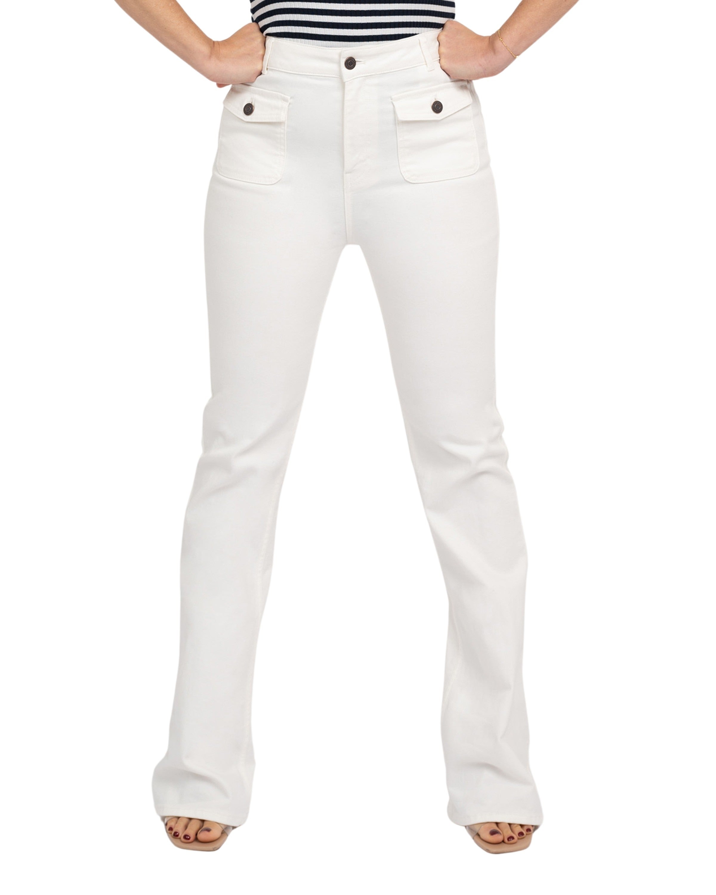 Bella Pockets Flared White Jeans