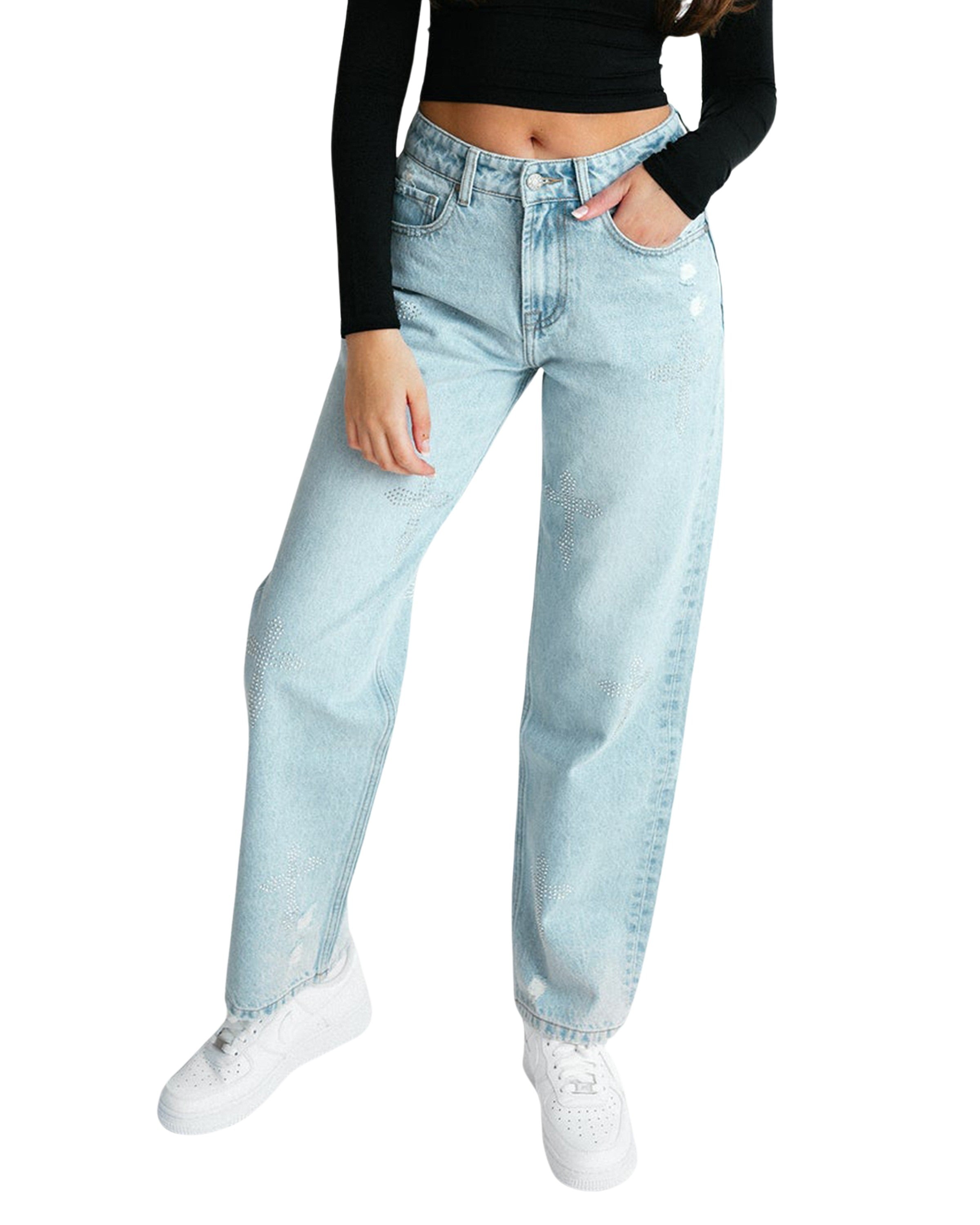 Rhinestone Cross Jeans