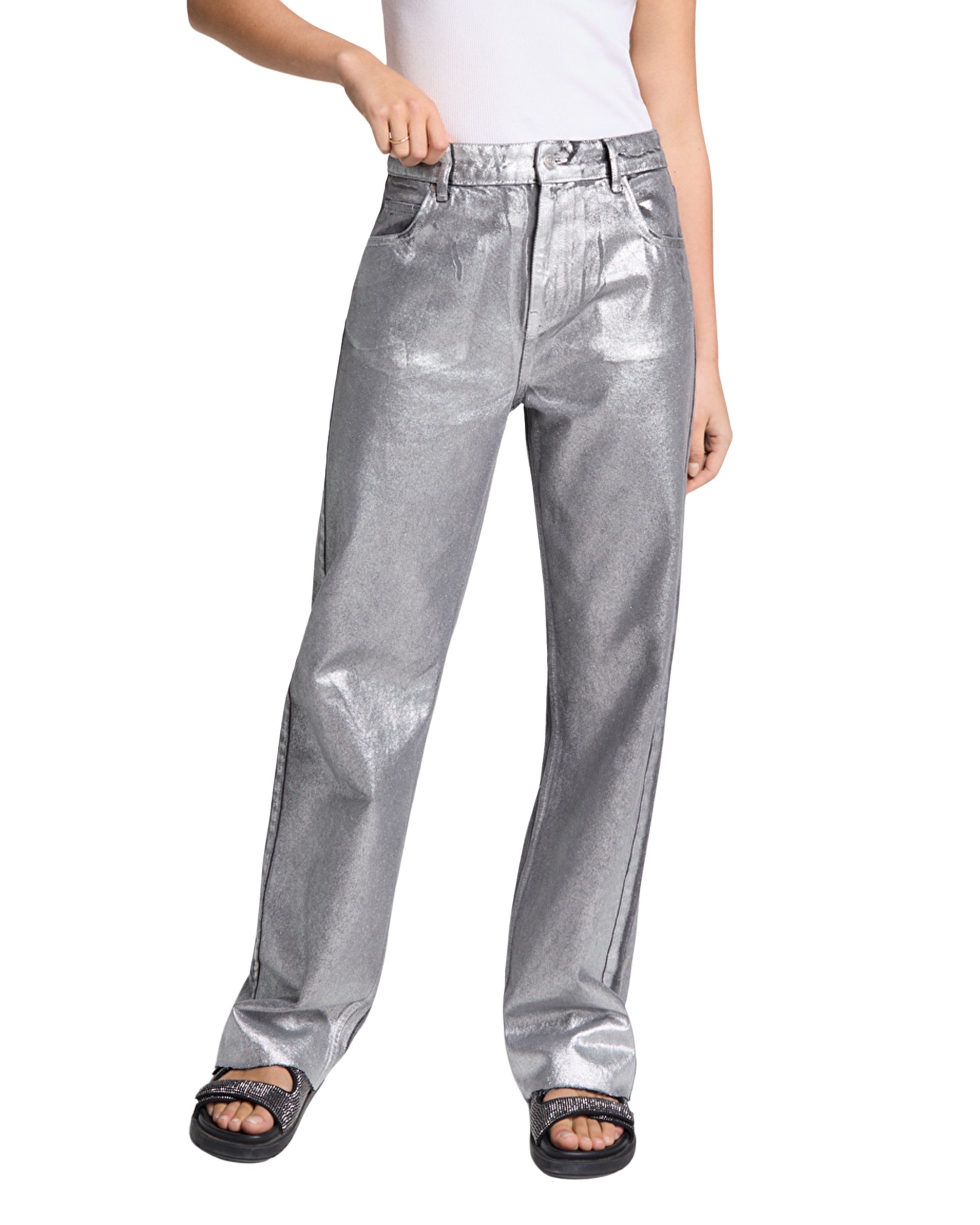 Woven Silver Denim Broek
