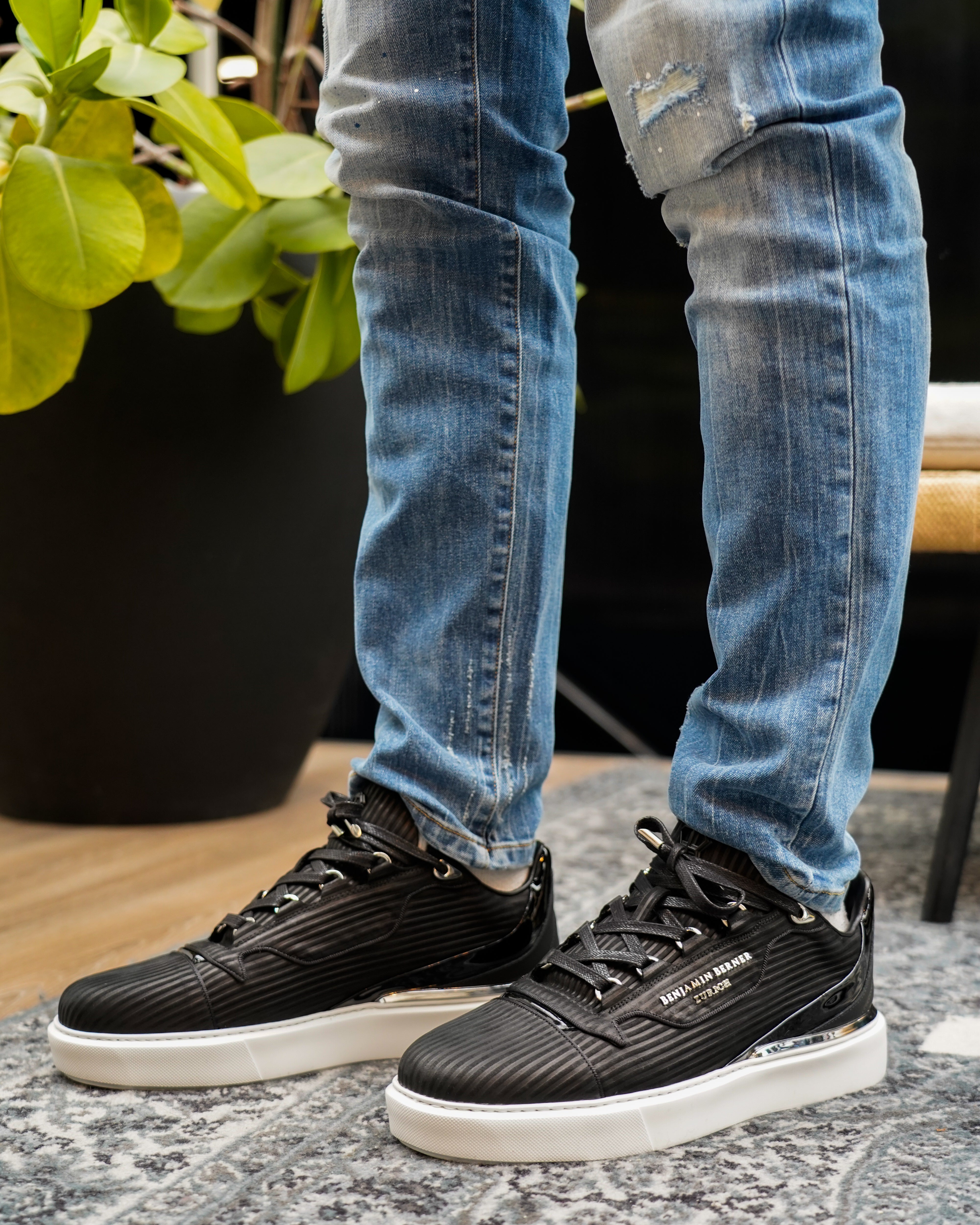 Raphael Low Top Black 3D Striped Sneaker