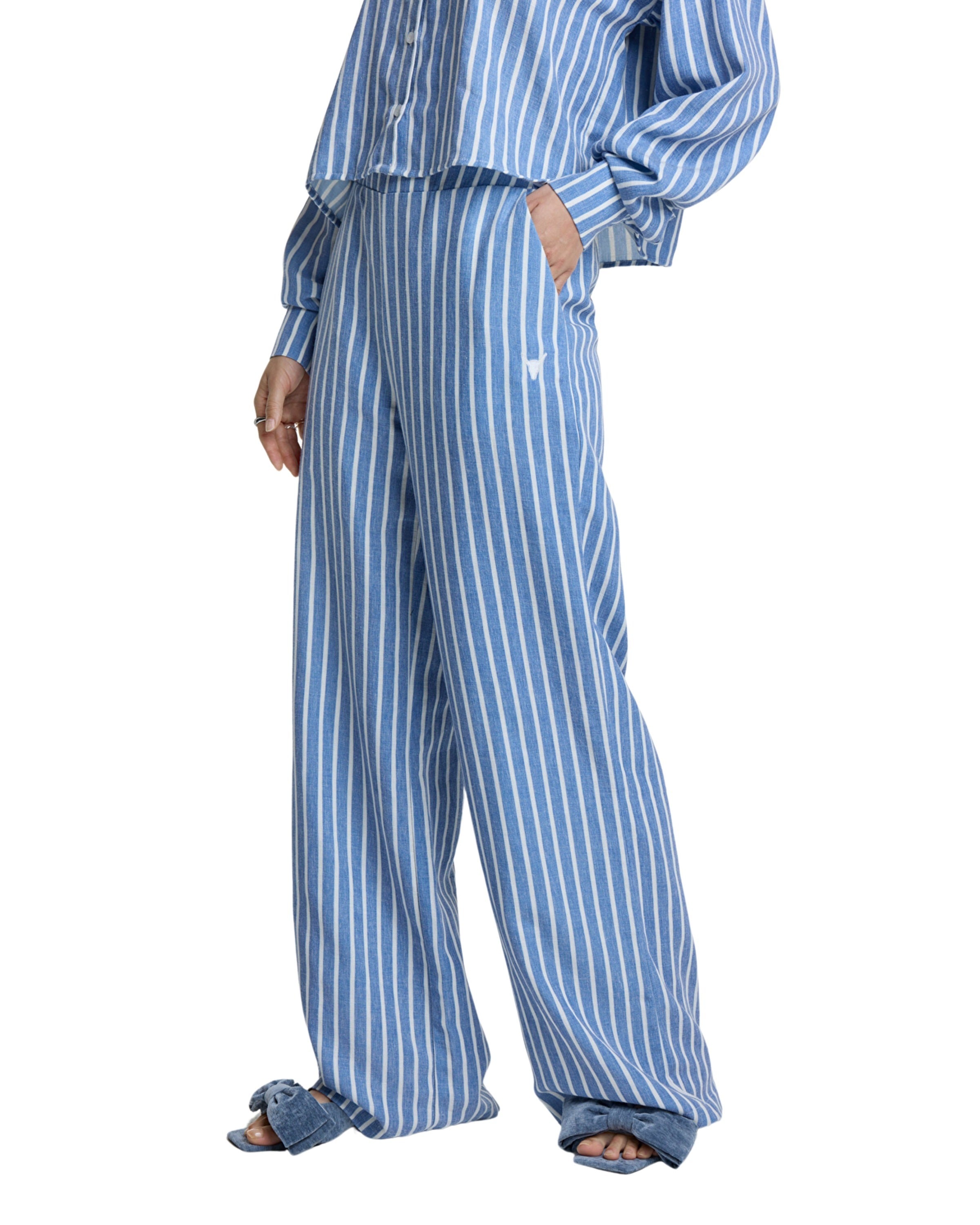 Ladies Woven Chambray Stripe Pants