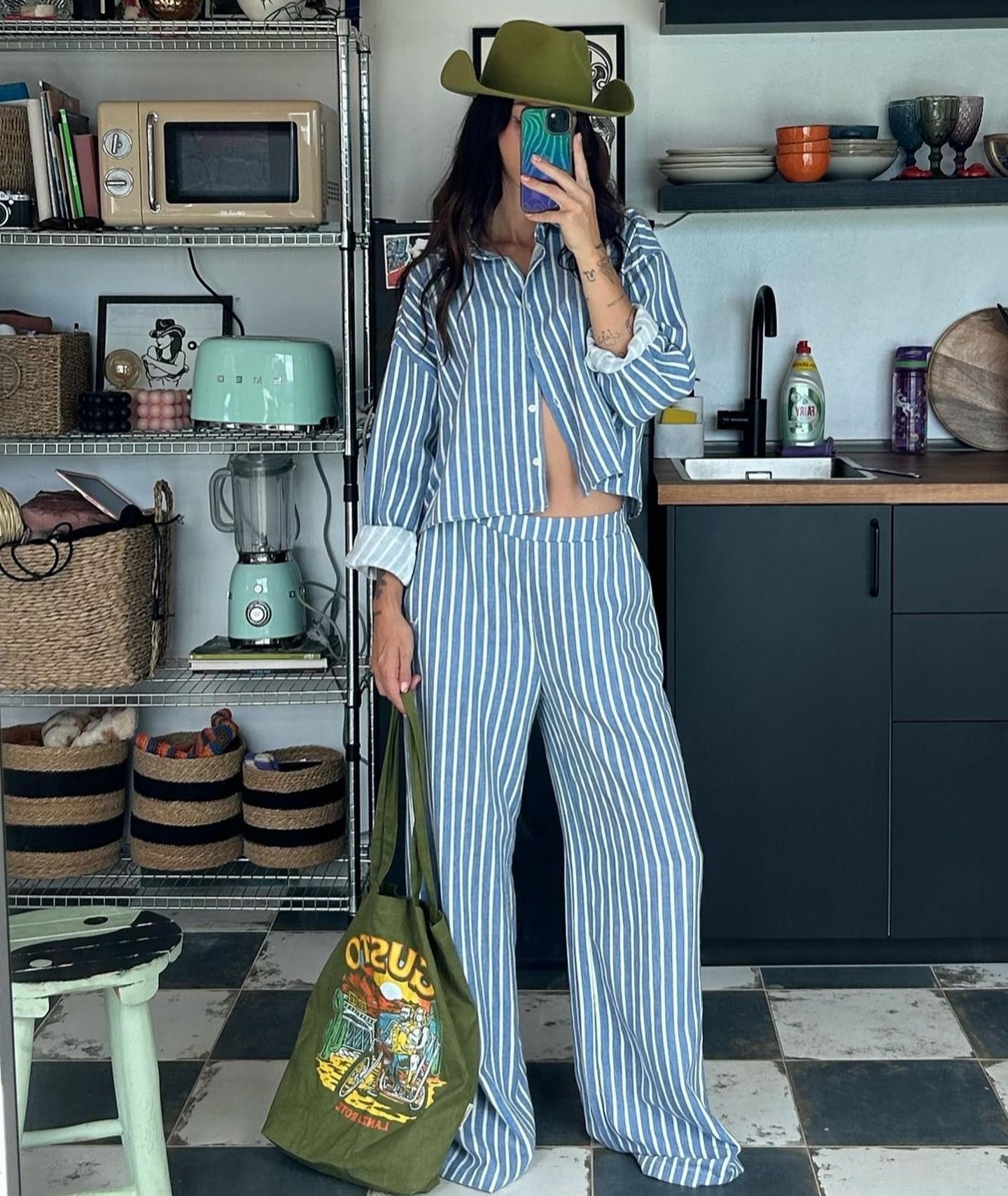 Ladies Woven Chambray Stripe Pants