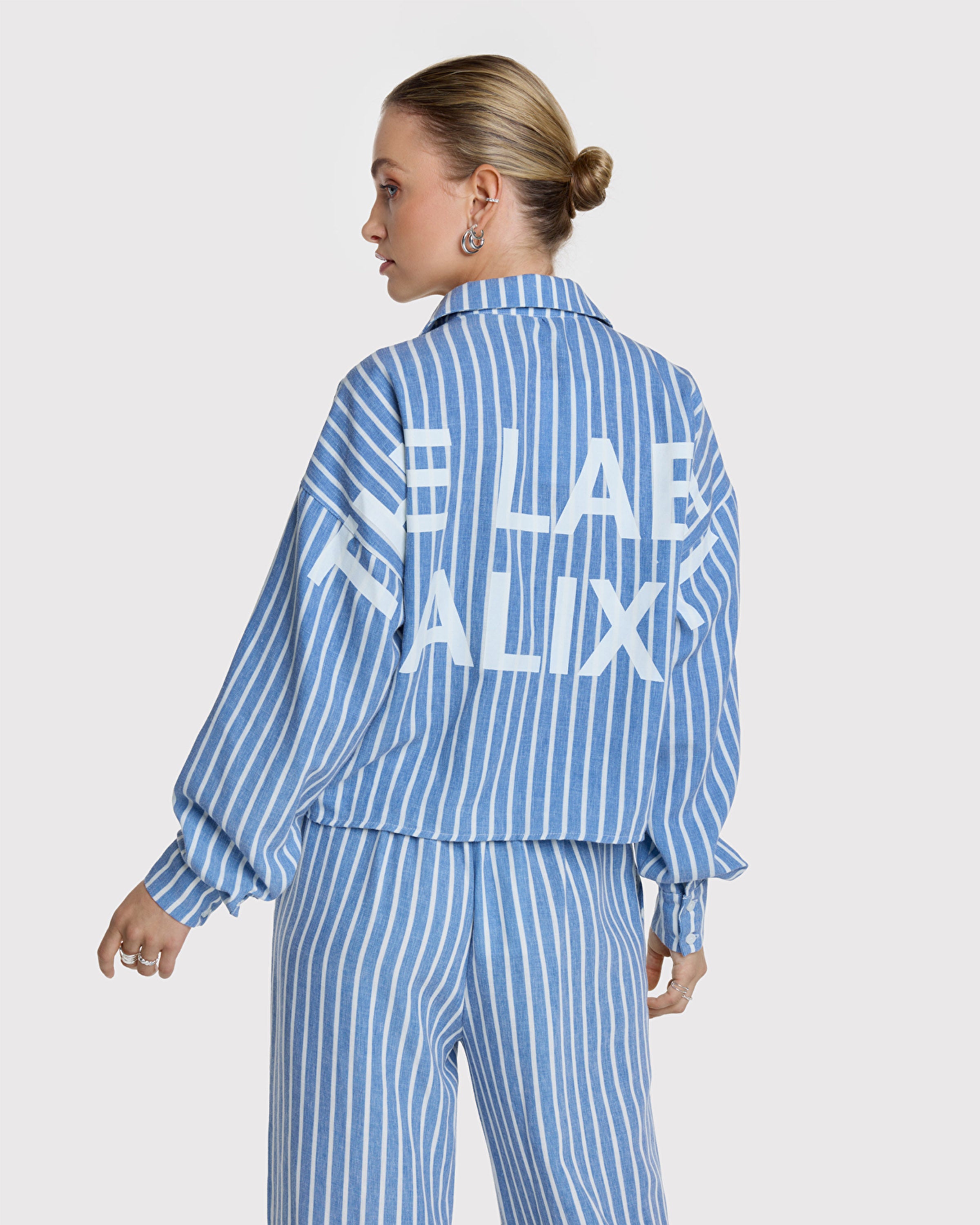 Ladies Woven Chambray Stripe Blouse