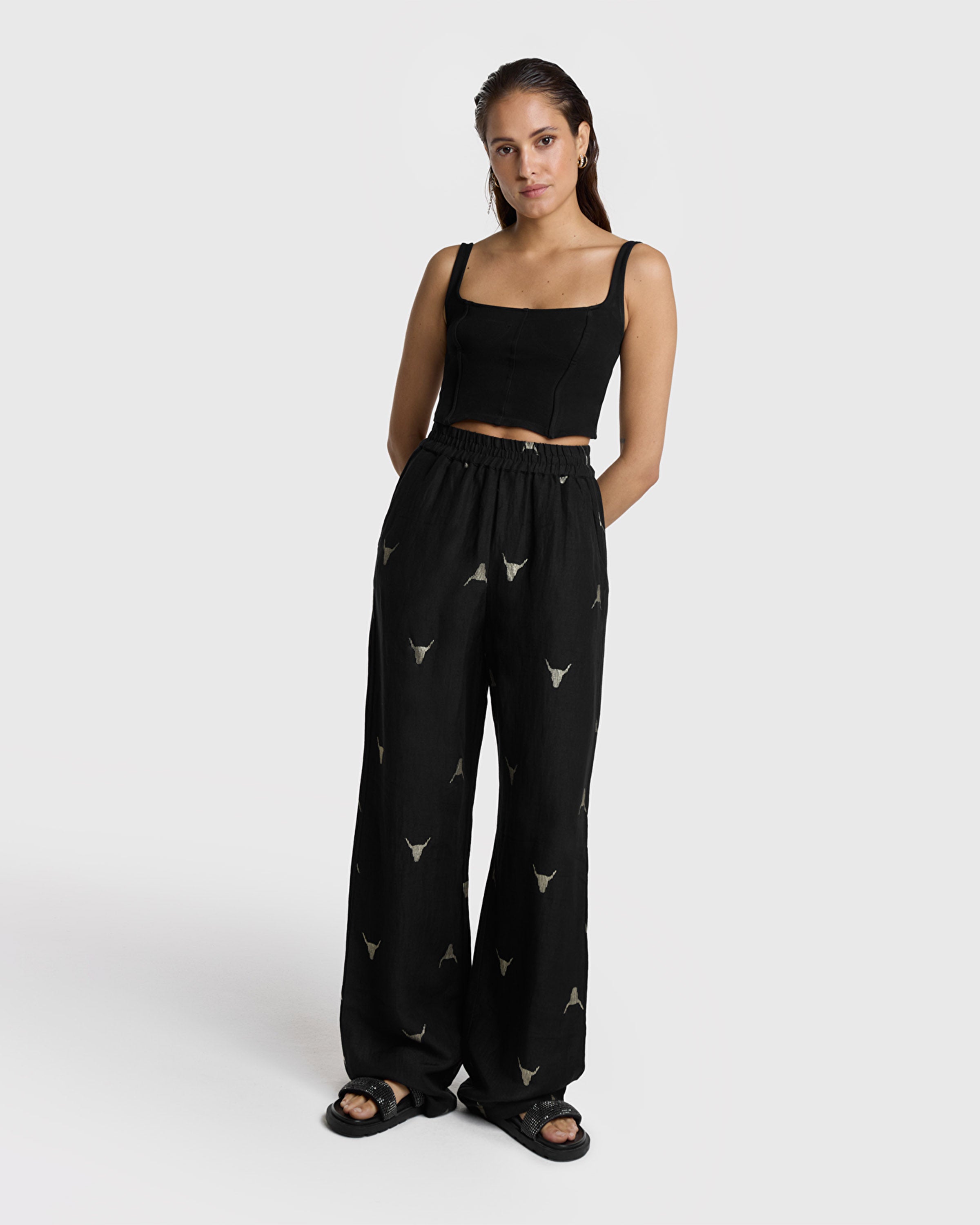 Ladies Woven Golden Bull Pants