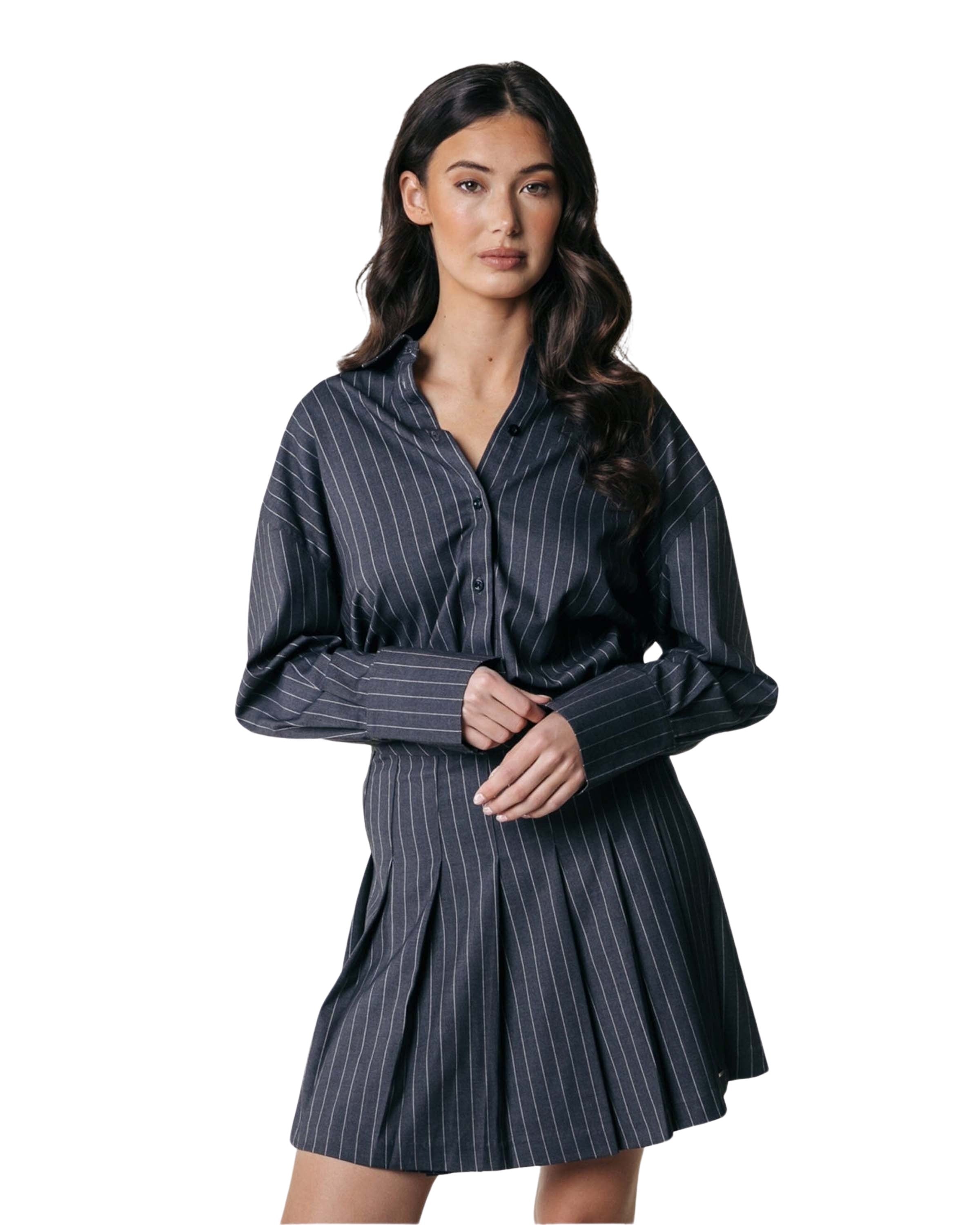 Shaline Pinstripe Pleated Skirt