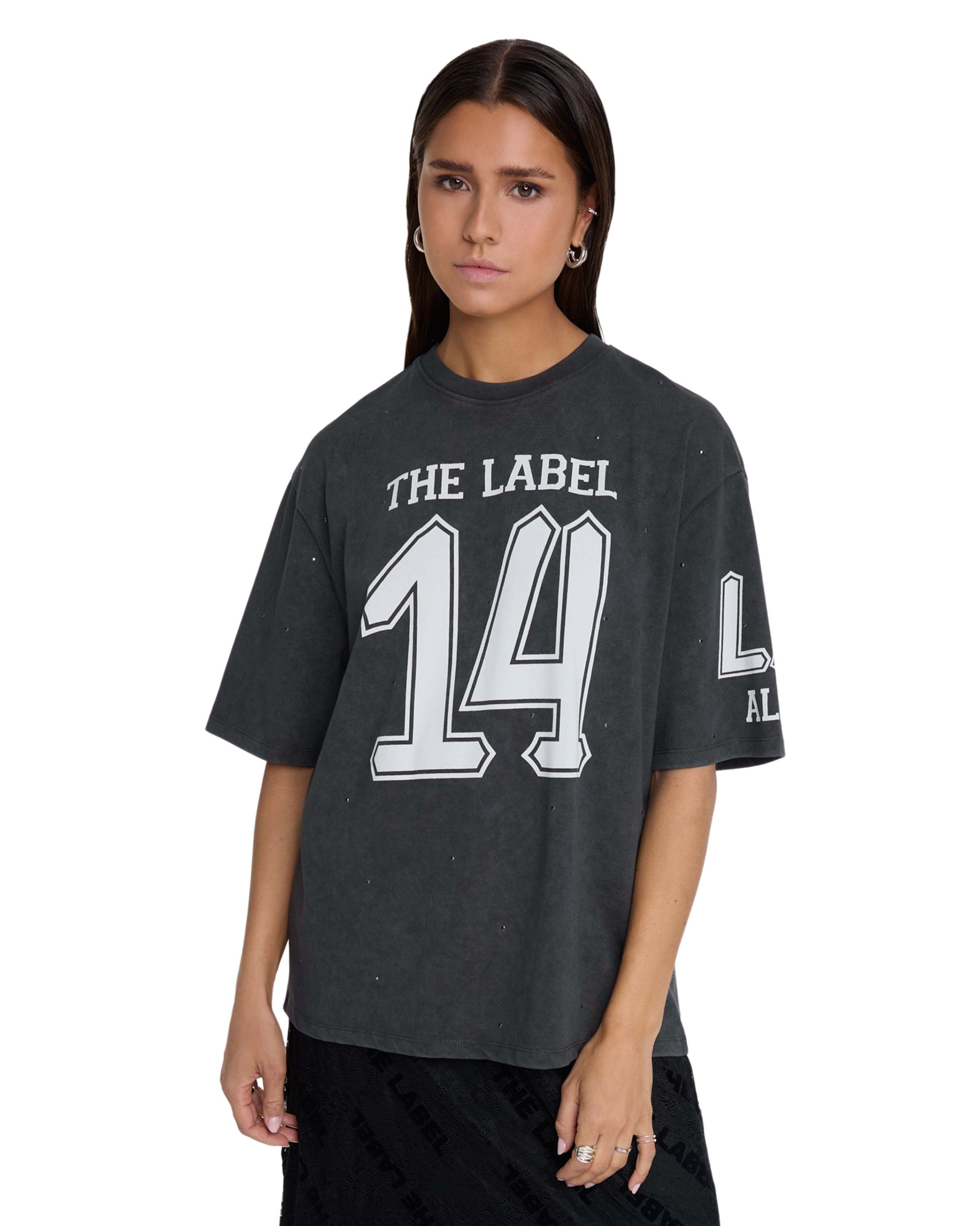 Oversized Grey Sporty Studs T-Shirt