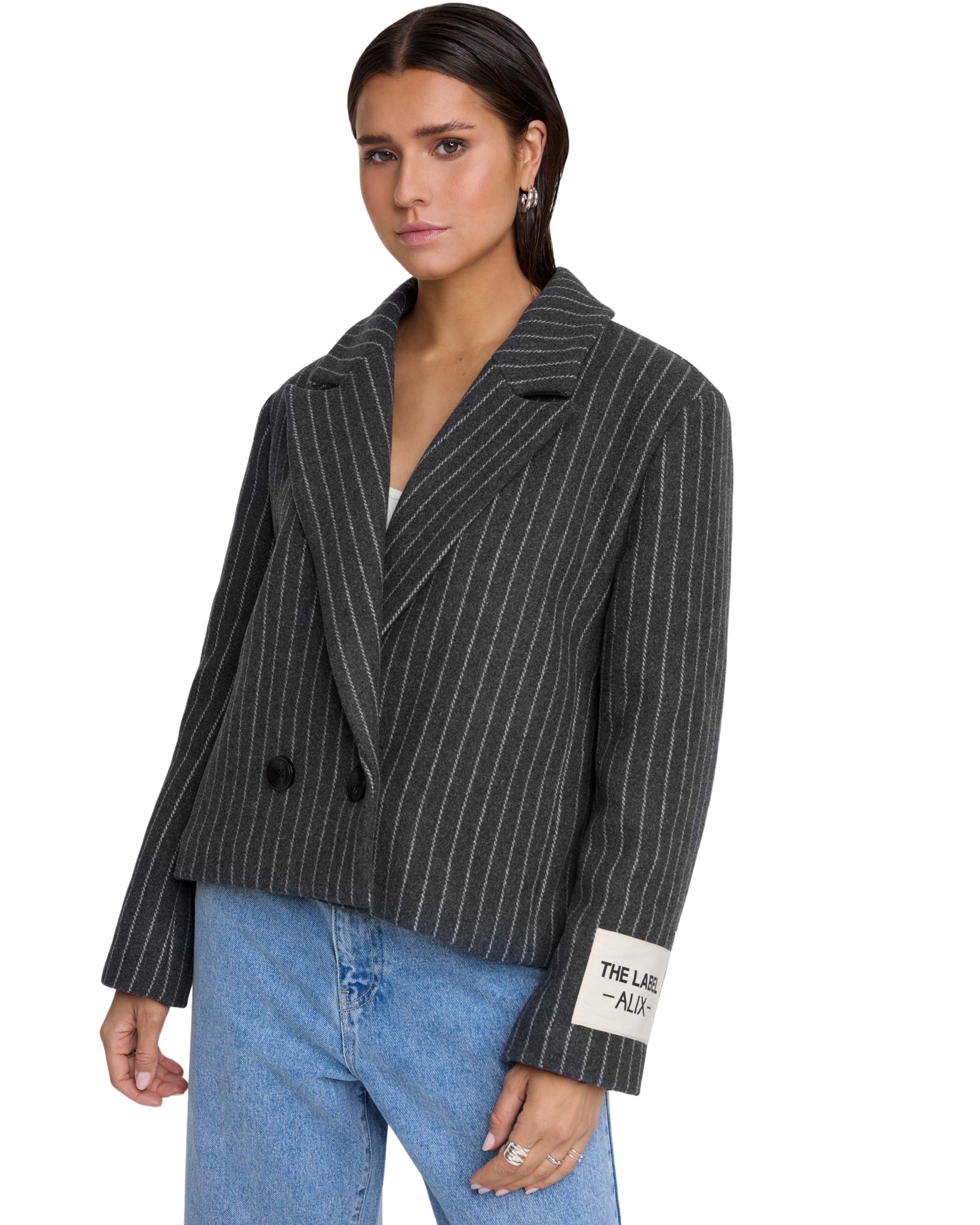 Woven Pinstripe Cropped Coat