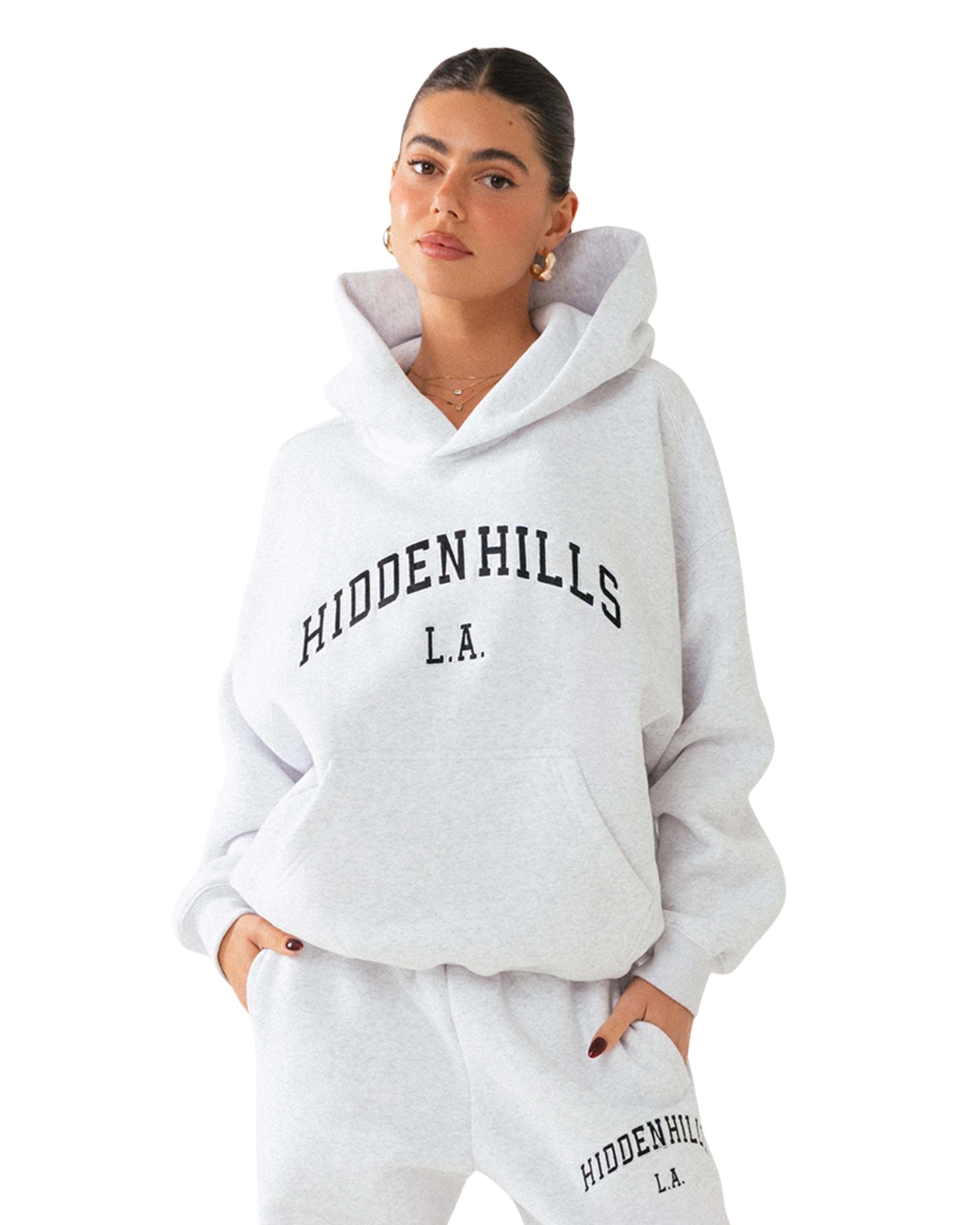 College Embroidery Hoodie Grijs