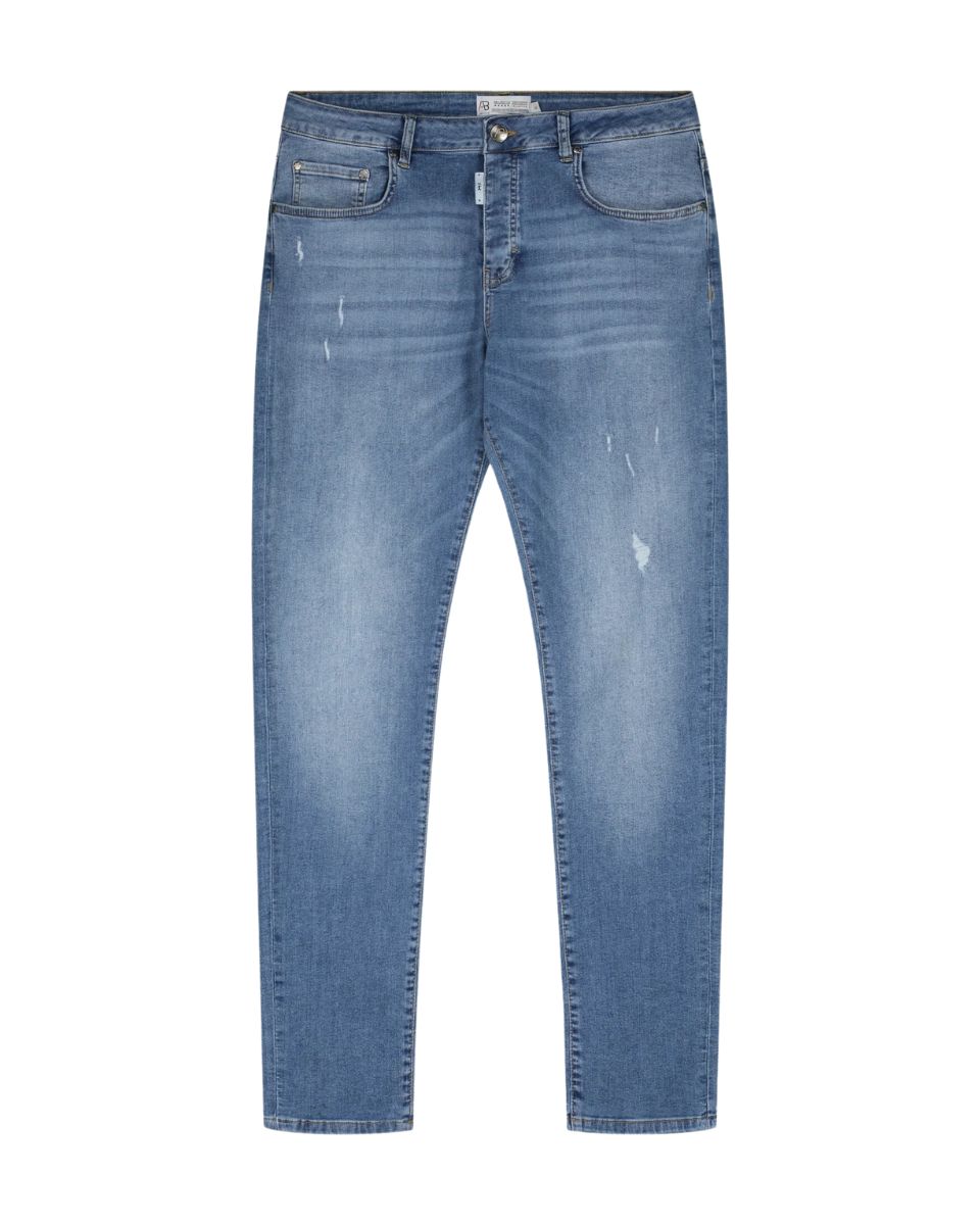 Denim Mid Blue Plain Low Destroyed Jeans