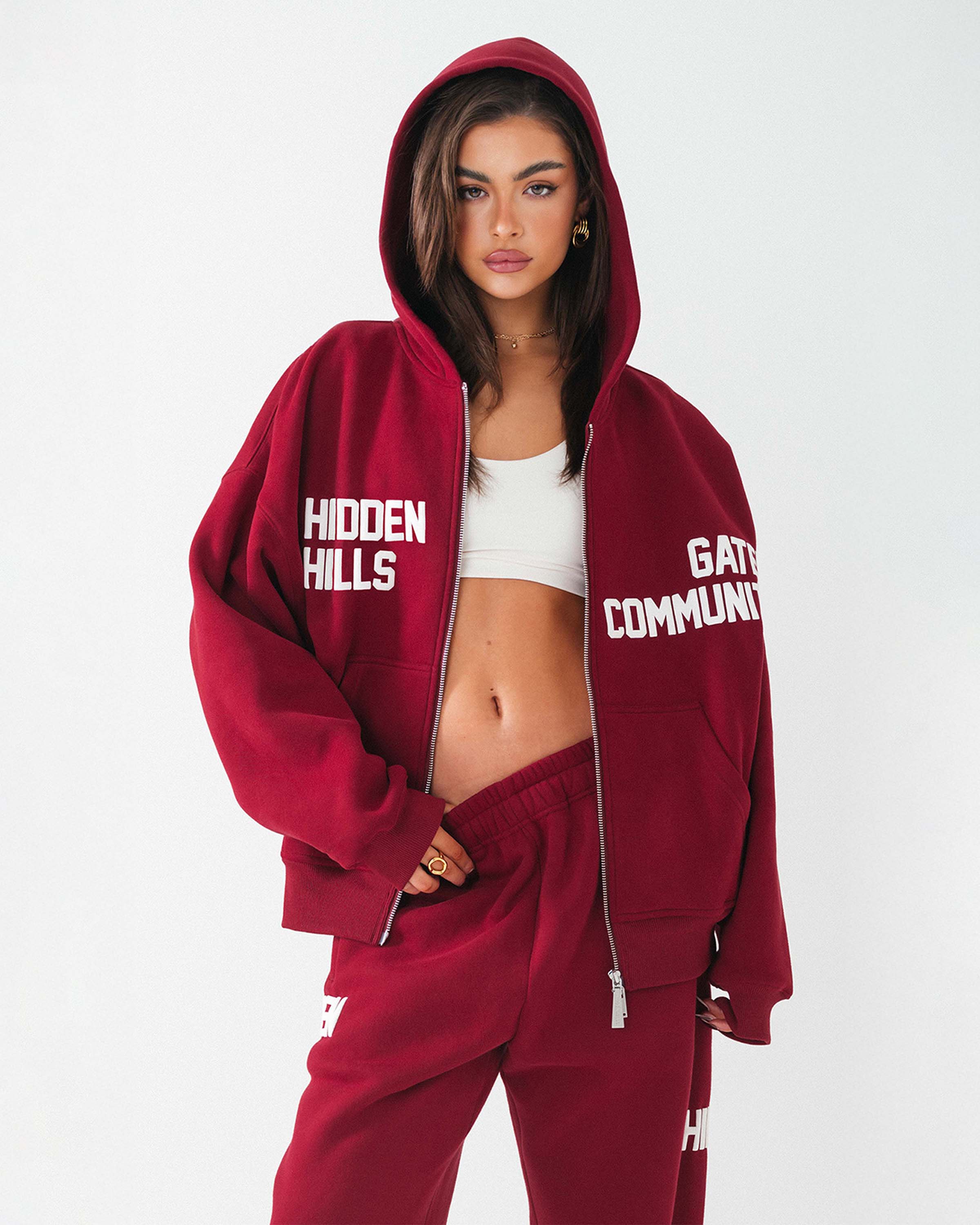 Gated Community Zip Hoodie Burgundy Pre Order
