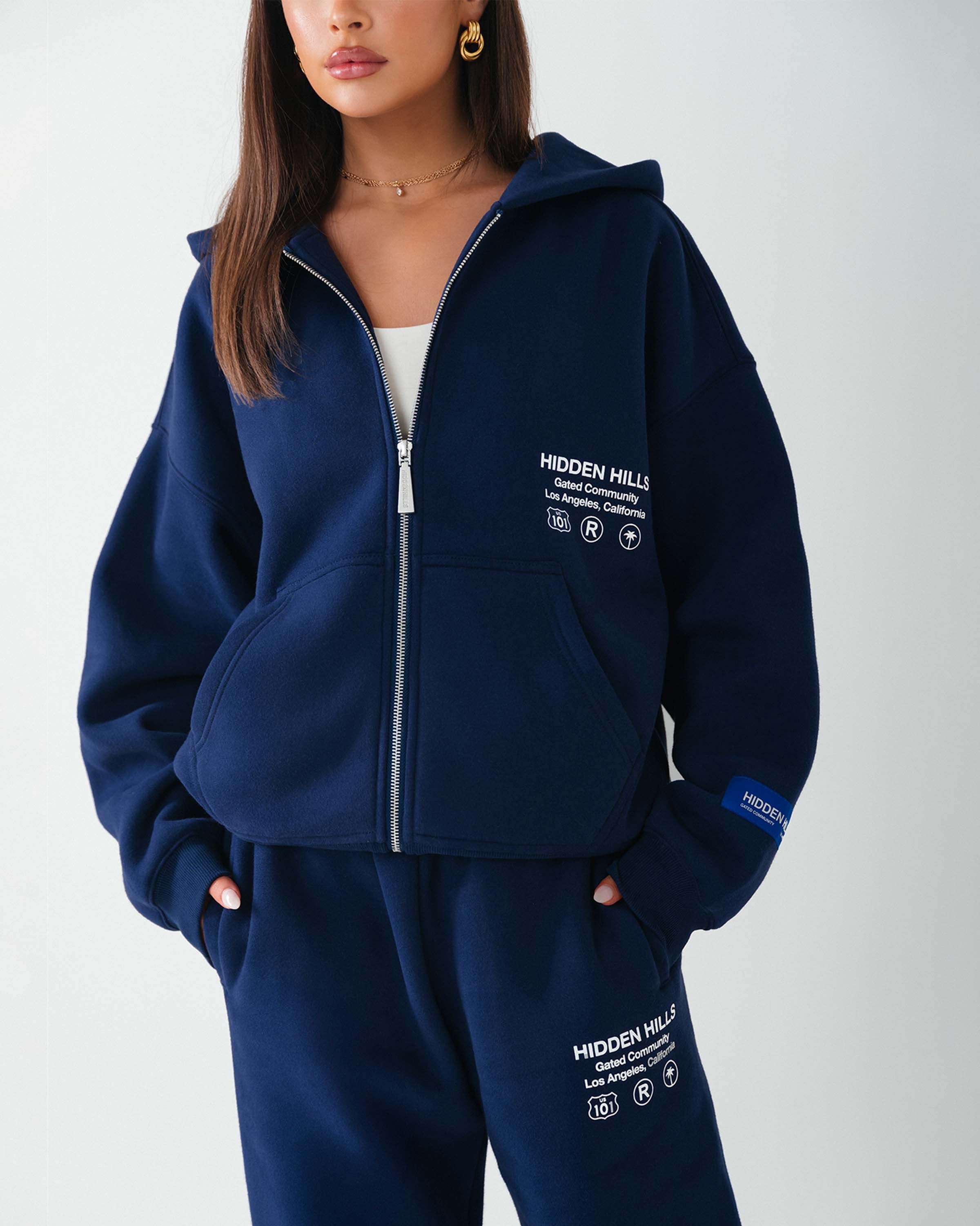 Label Zip Hoodie Navy