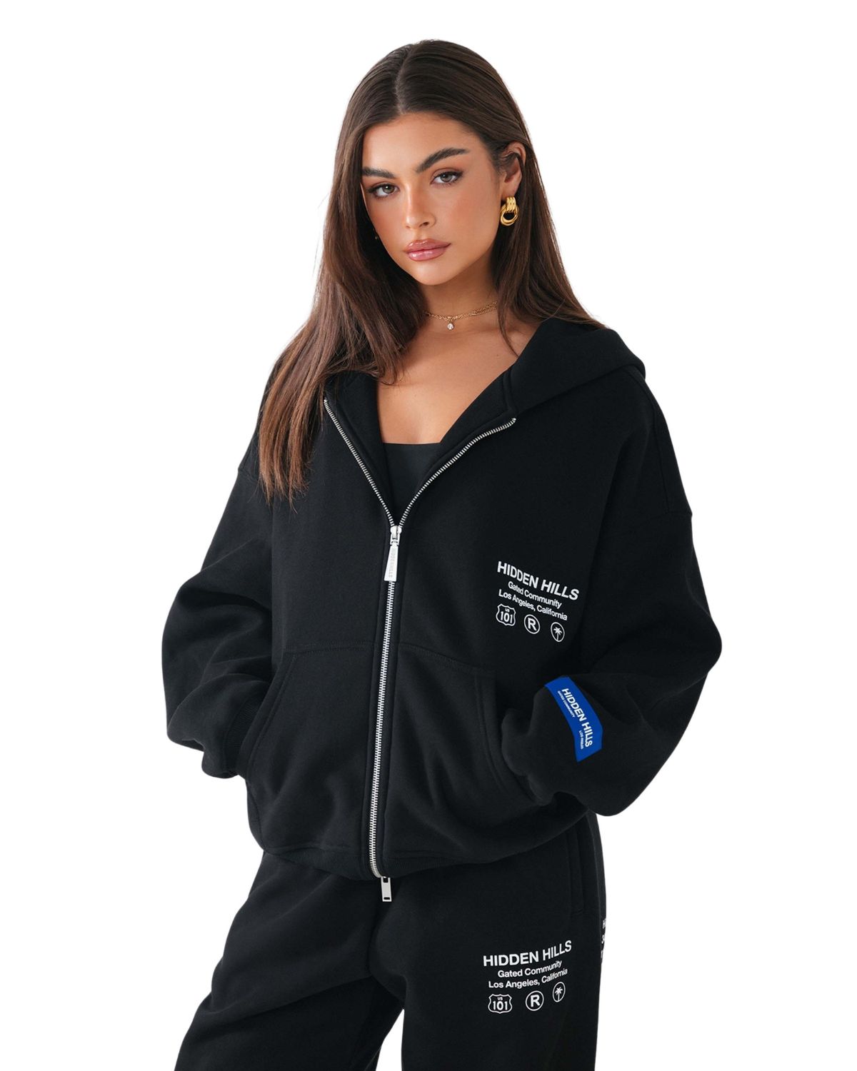 Label Zip Hoodie Black