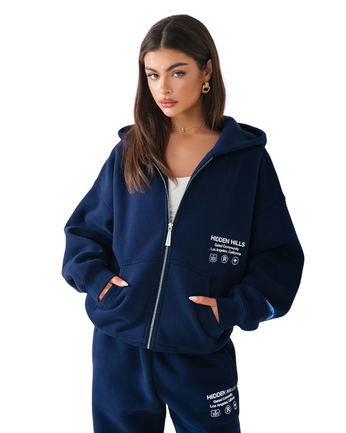 Label Zip Hoodie Navy