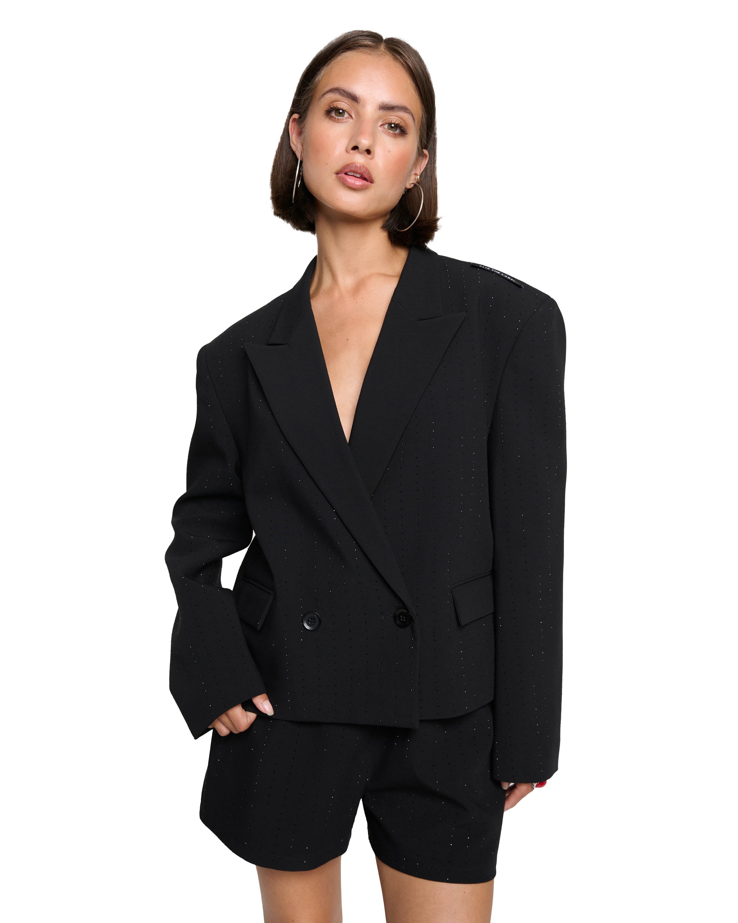 Woven Cropped Studs Blazer