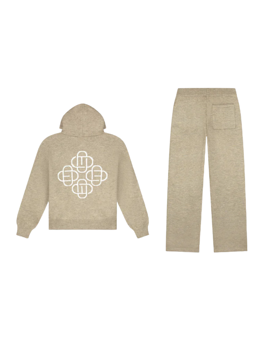 Fluffy Knit Hoodie Set Taupe