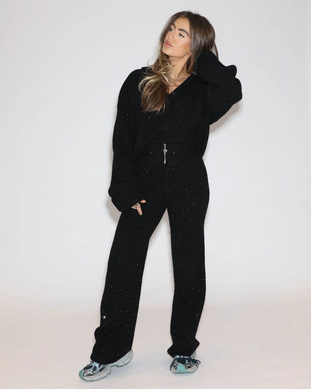 Pia Pully Sequins Set Zwart