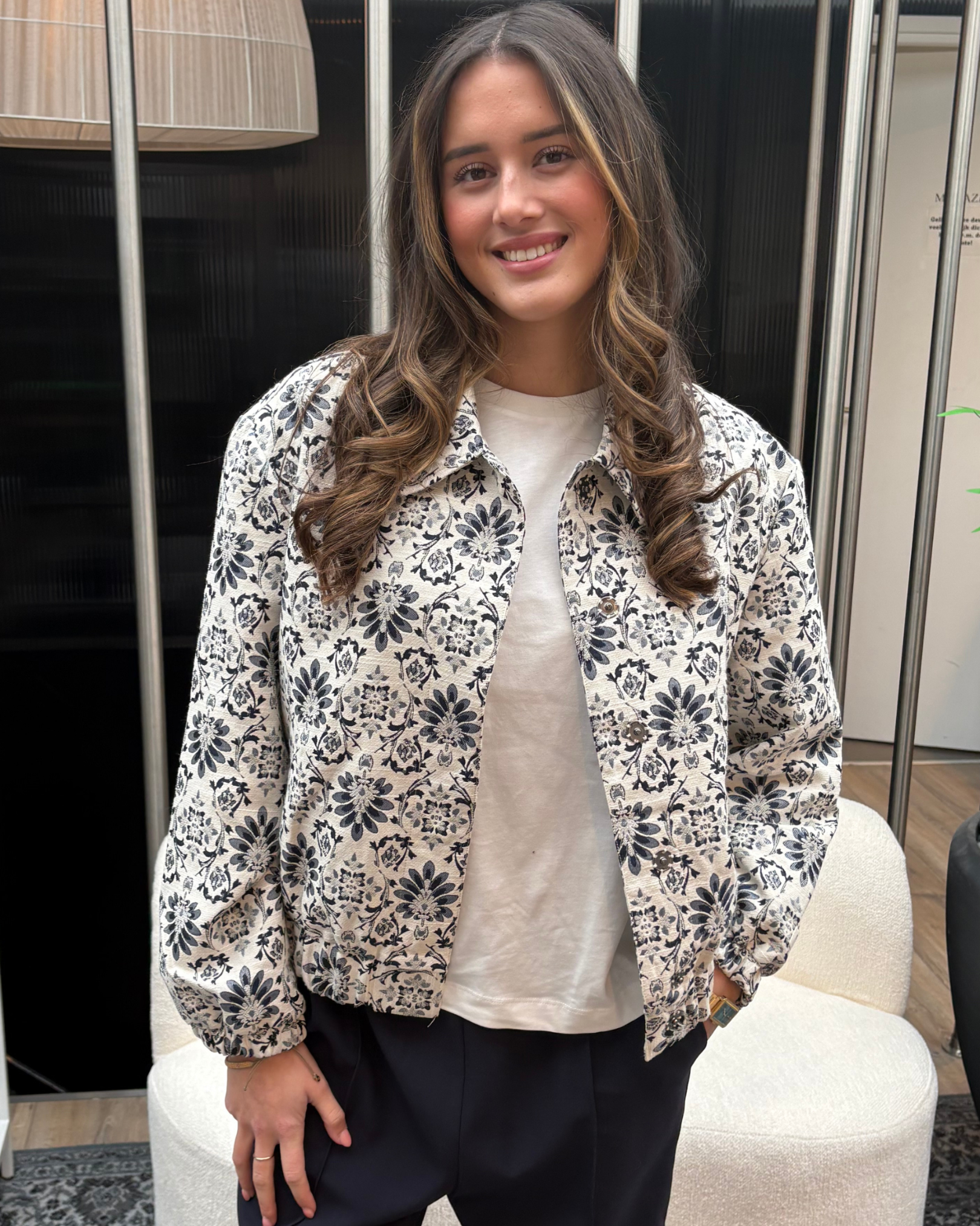 Bente Flower Jacquard Bomberjas