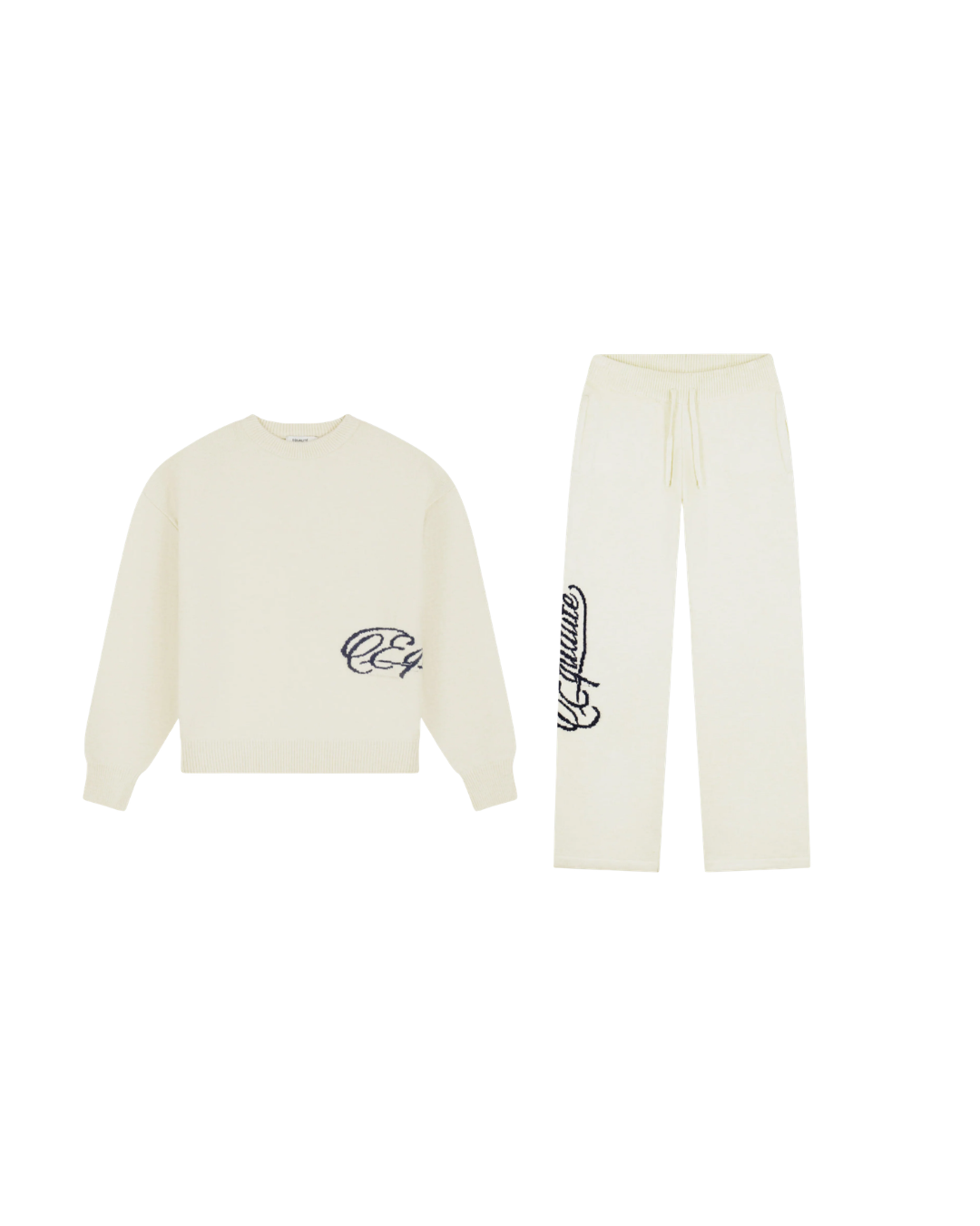 Off White Fluffy Knit Sweater Set