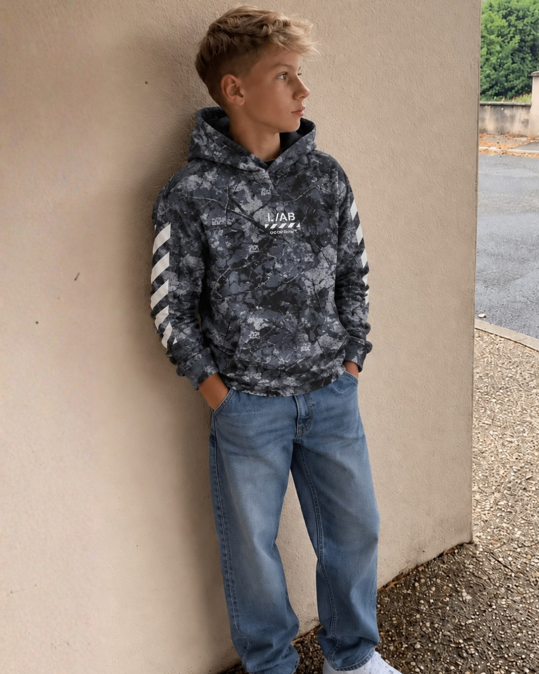 Camo Printed Diag Bar Hoodie