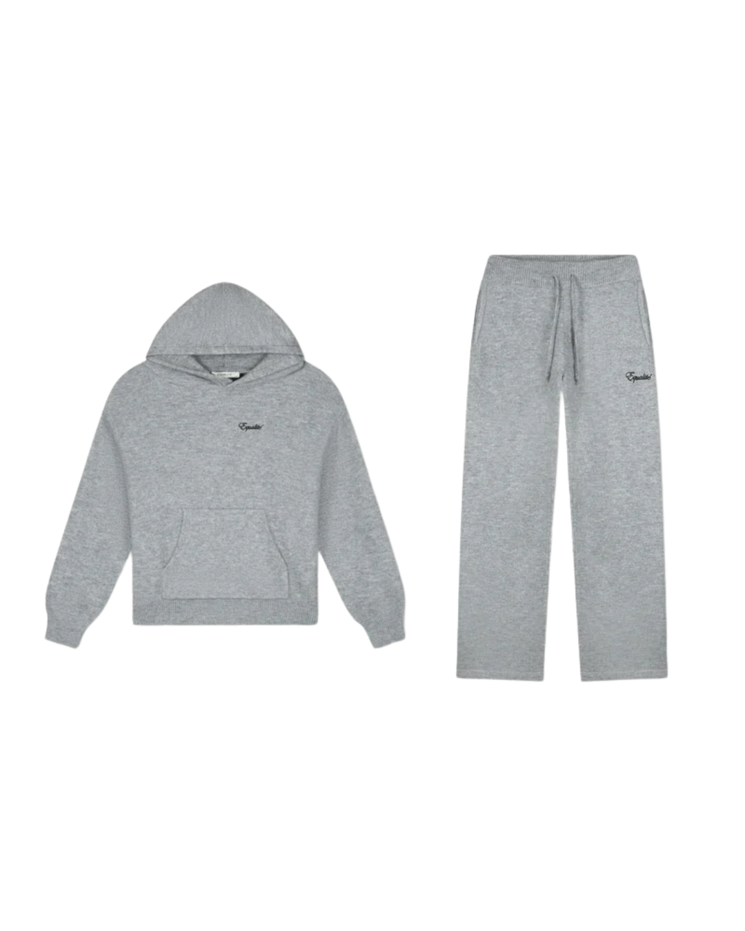 Fluffy Knit Hoodie Set Grey