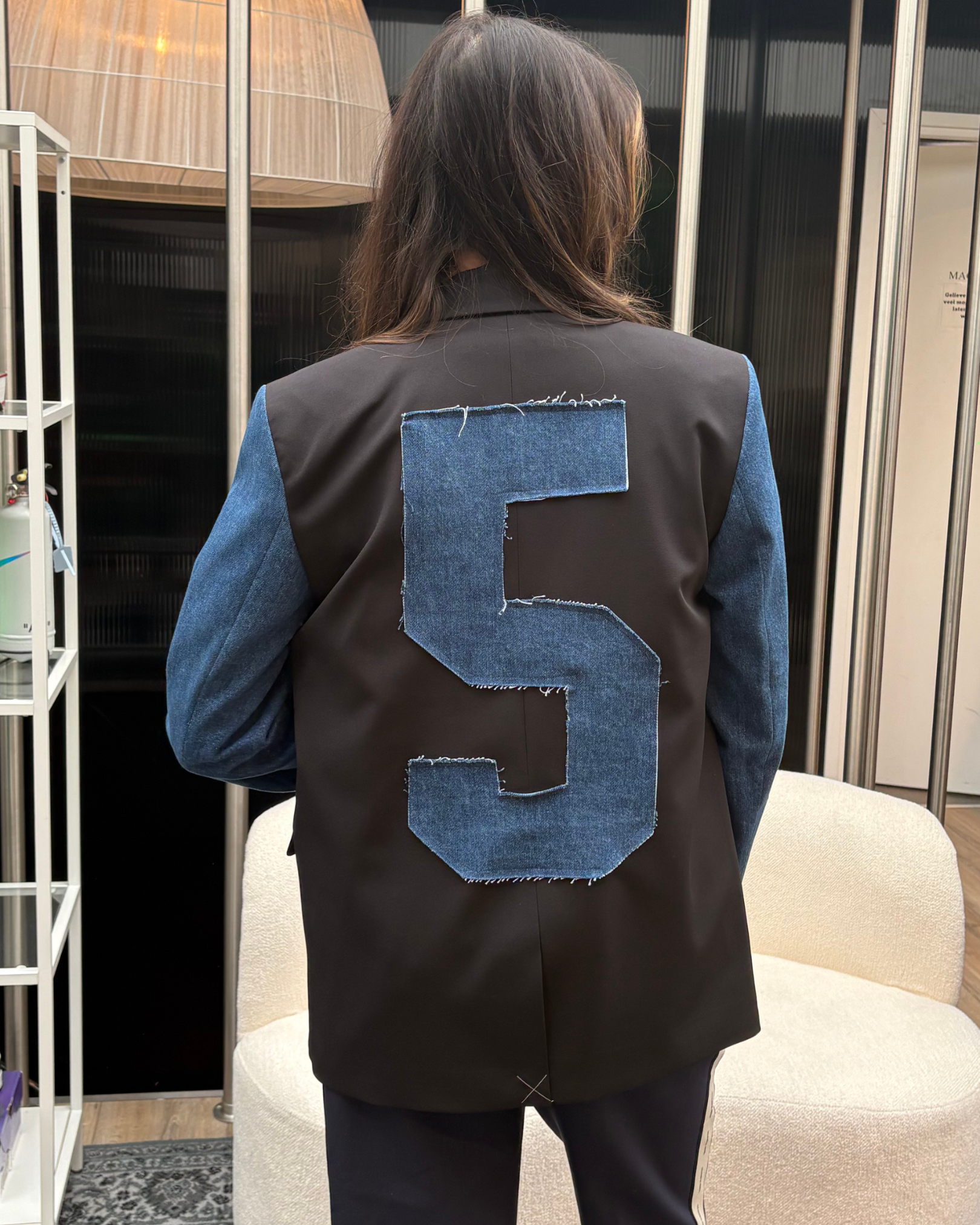 Mimmi Denim Contrast Sleeve Single Breasted Blazer