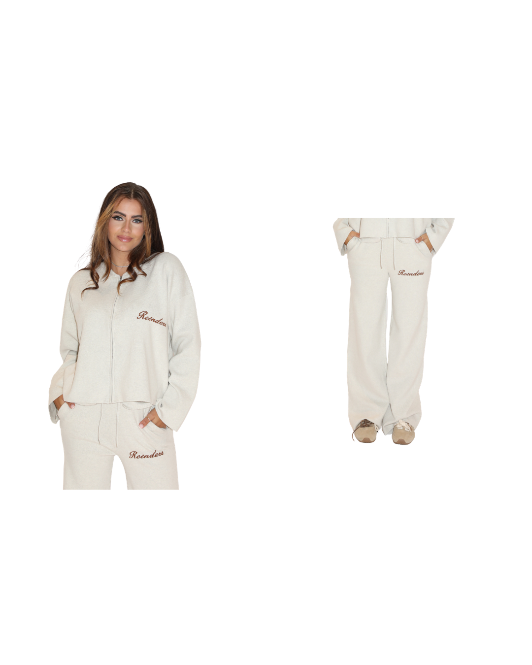 Lounge Zipper Vest + Lounge Broek Set Creme