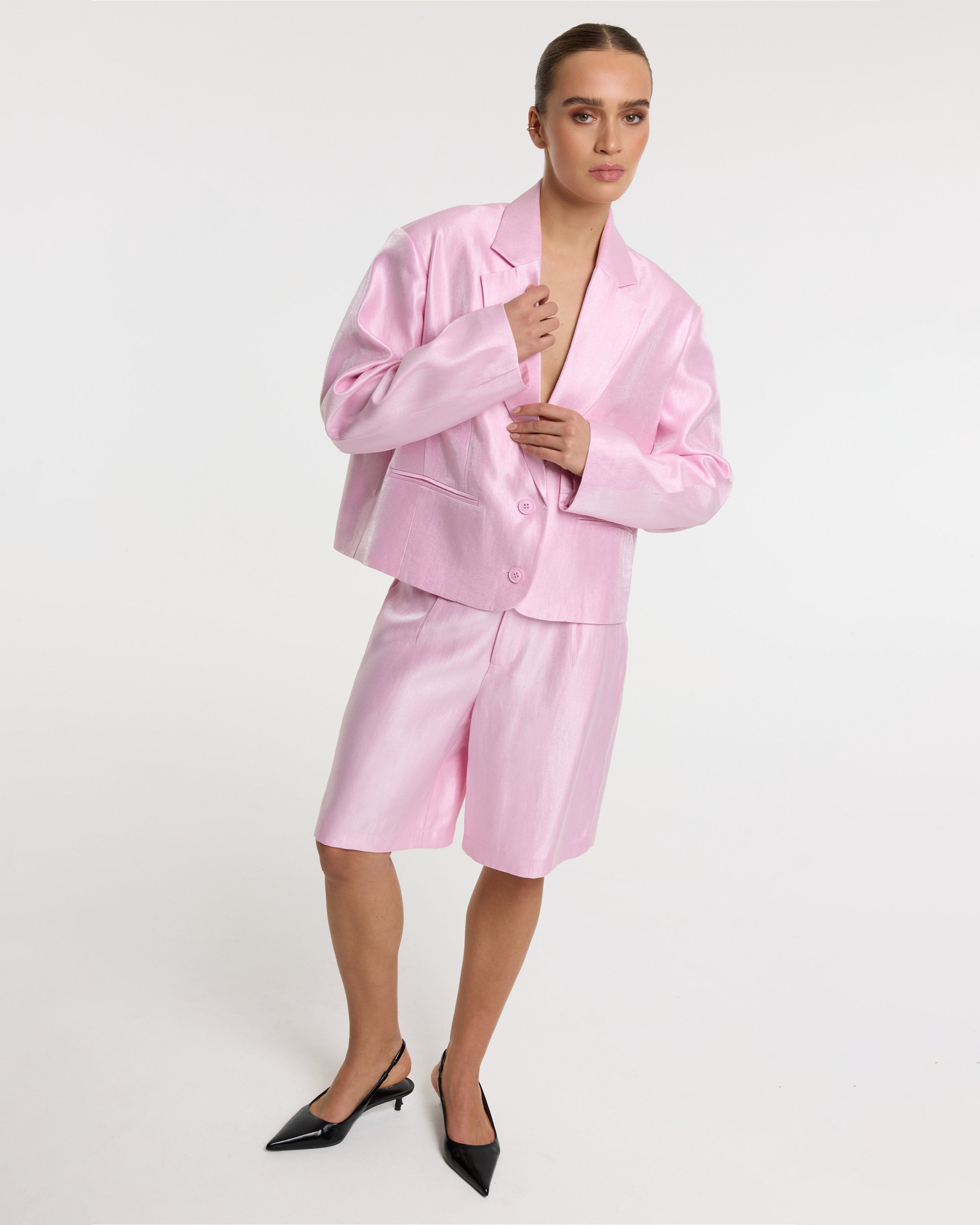 Oversized Cropped Satin Jackie Blazer