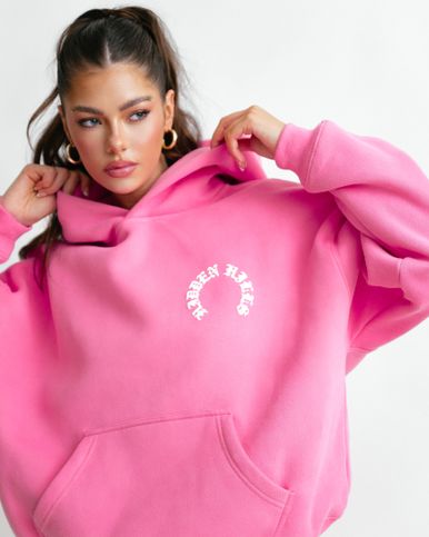 L.A. Puff Print Oversized Hoodie Pink